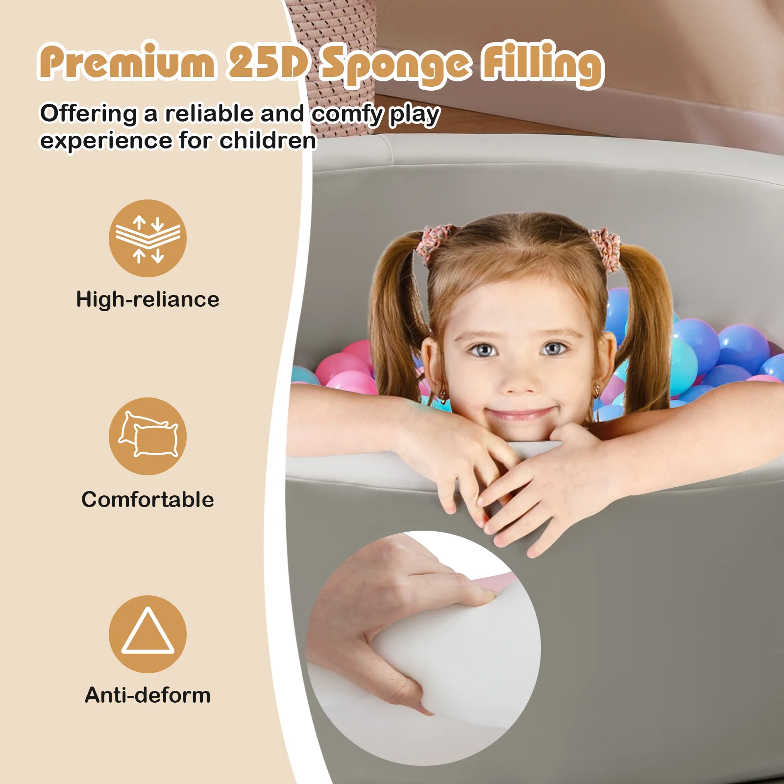 42.5 Inch Round Foam Ball Pits with 25D Sponge Filling and Washable PU Cover for Toddlers - Image 6