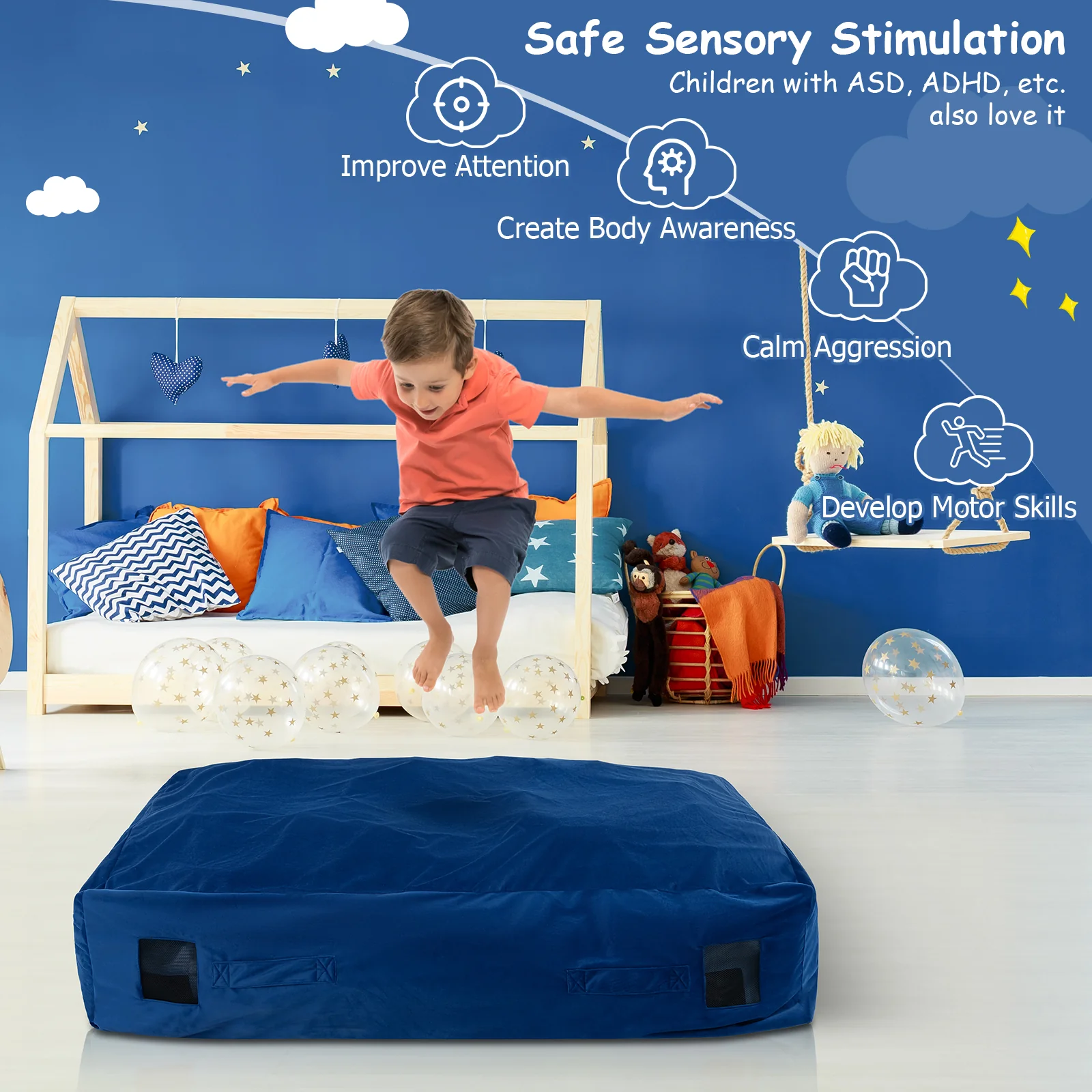 47 x 35.5 Inch Crash Pad Sensory Mat with Foam Blocks and Washable Cover - Image 7