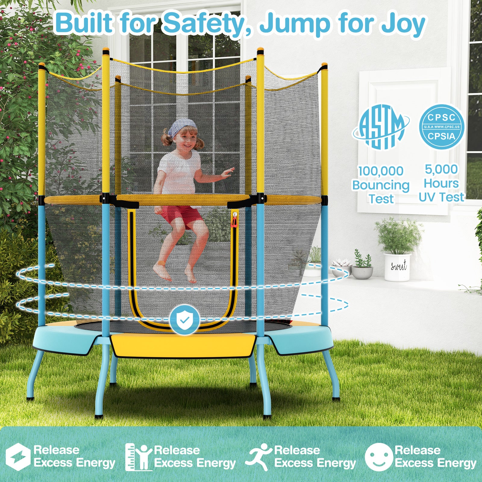 48 Inch Toddler Trampoline with Safety Enclosure Net - Image 10