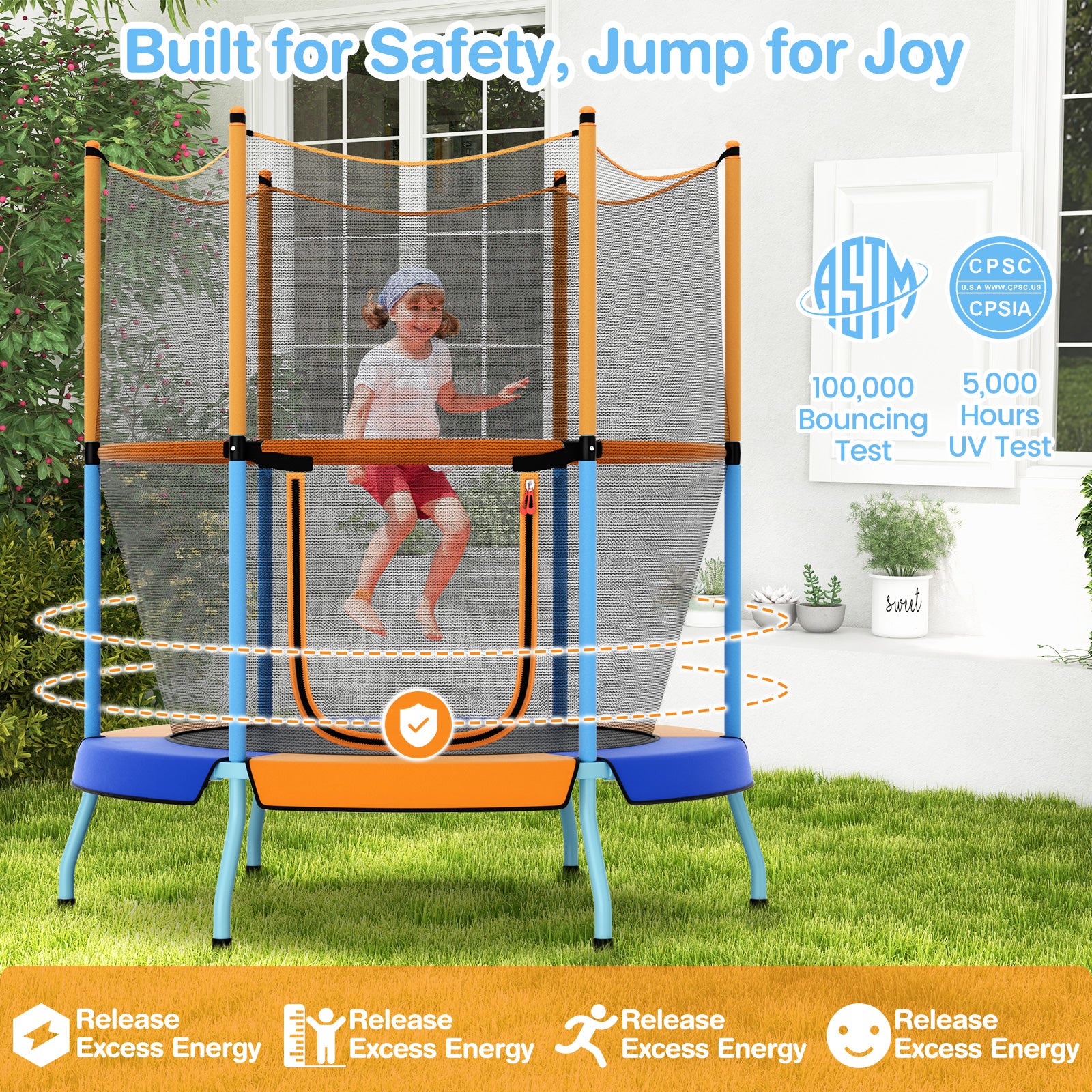 48 Inch Toddler Trampoline with Safety Enclosure Net - Image 3