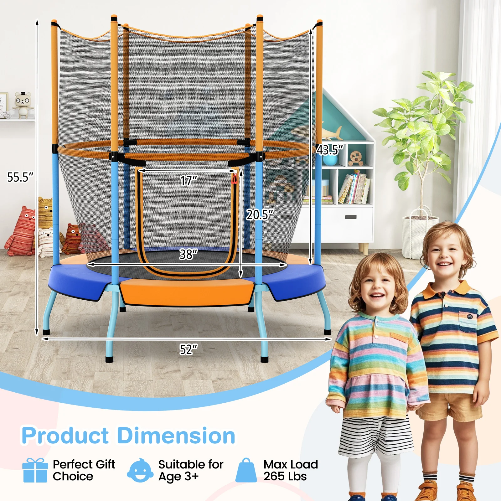 48 Inch Toddler Trampoline with Safety Enclosure Net - Image 4