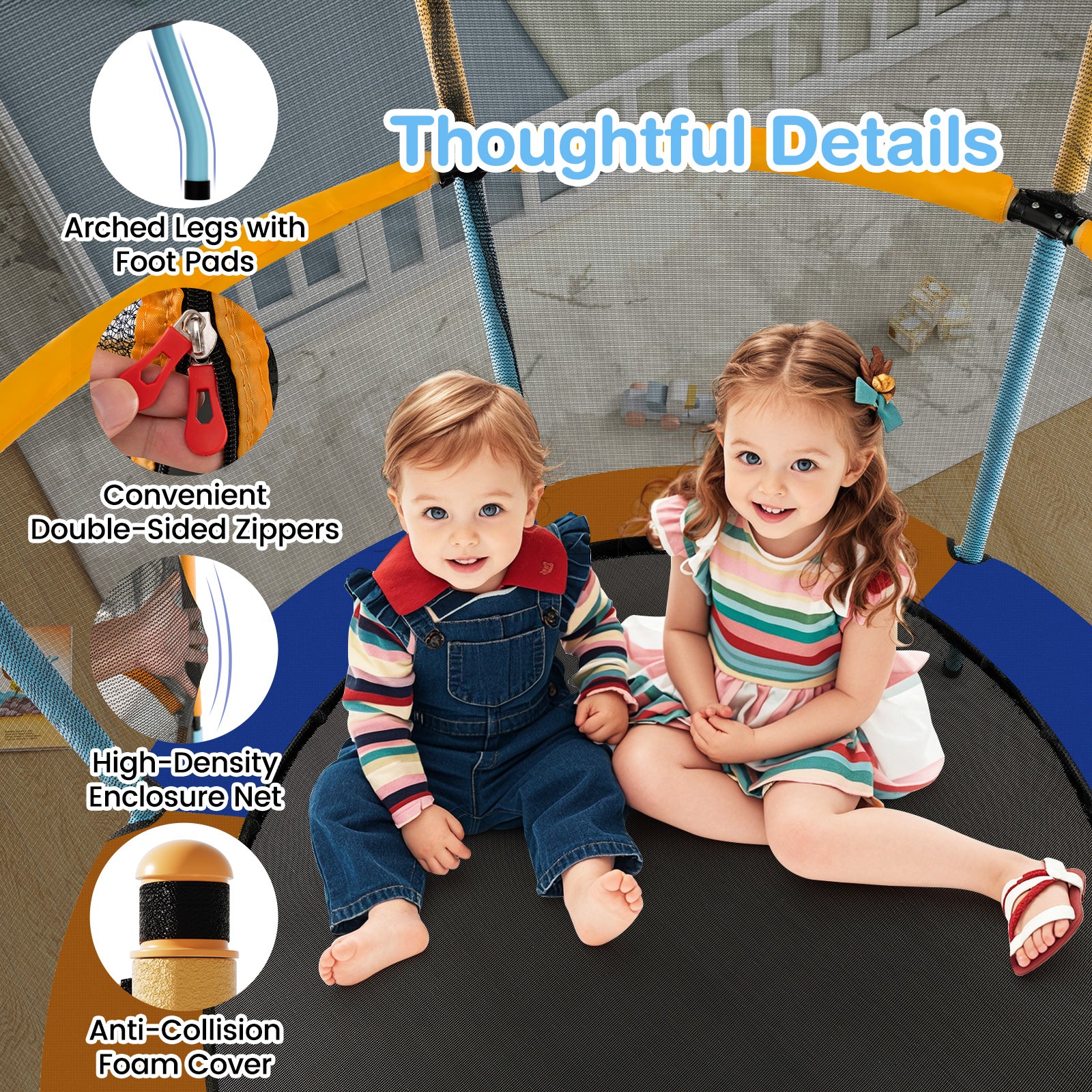 48 Inch Toddler Trampoline with Safety Enclosure Net - Image 6
