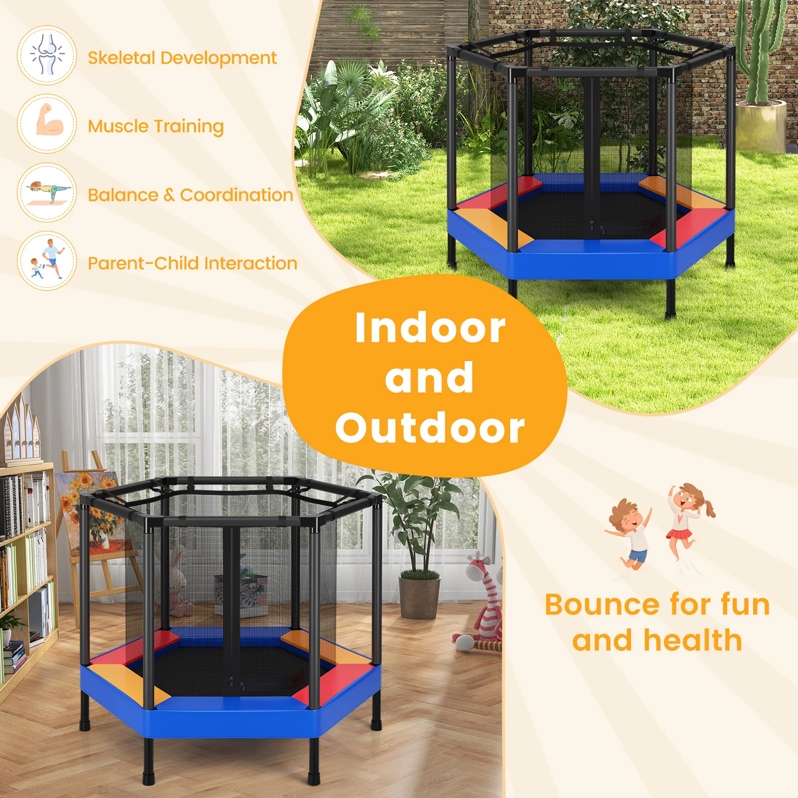48 Inches Hexagonal Kids Trampoline With Foam Padded Handrails - Image 8