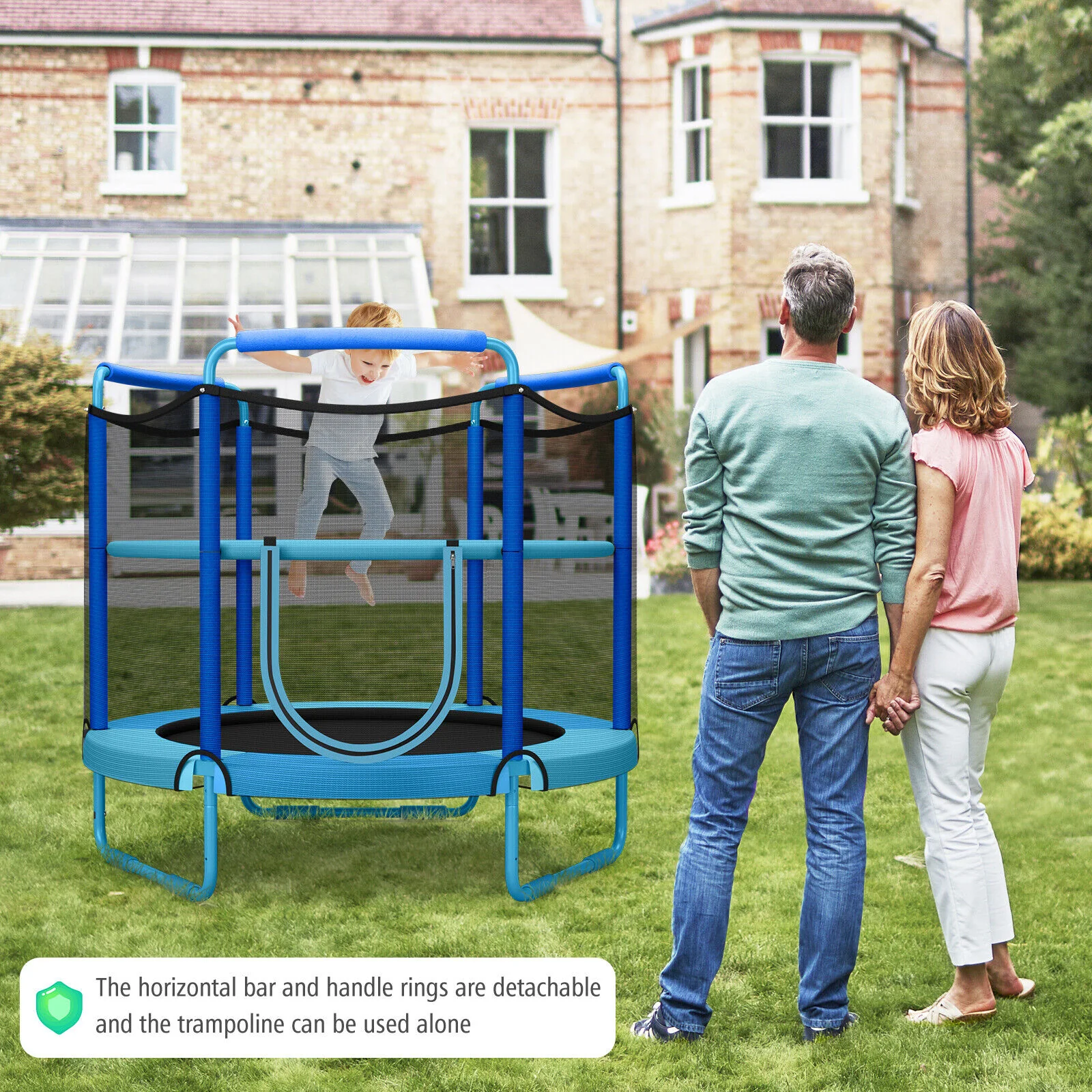 5 Feet Kids 3-in-1 Game Trampoline with Enclosure Net Spring Pad - Image 10