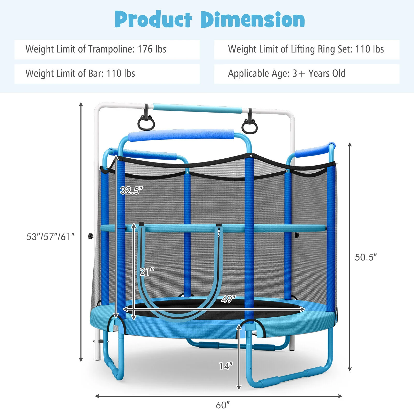 5 Feet Kids 3-in-1 Game Trampoline with Enclosure Net Spring Pad - Image 13