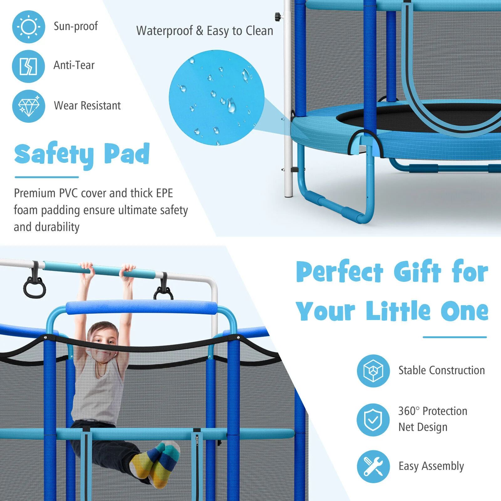 5 Feet Kids 3-in-1 Game Trampoline with Enclosure Net Spring Pad - Image 15
