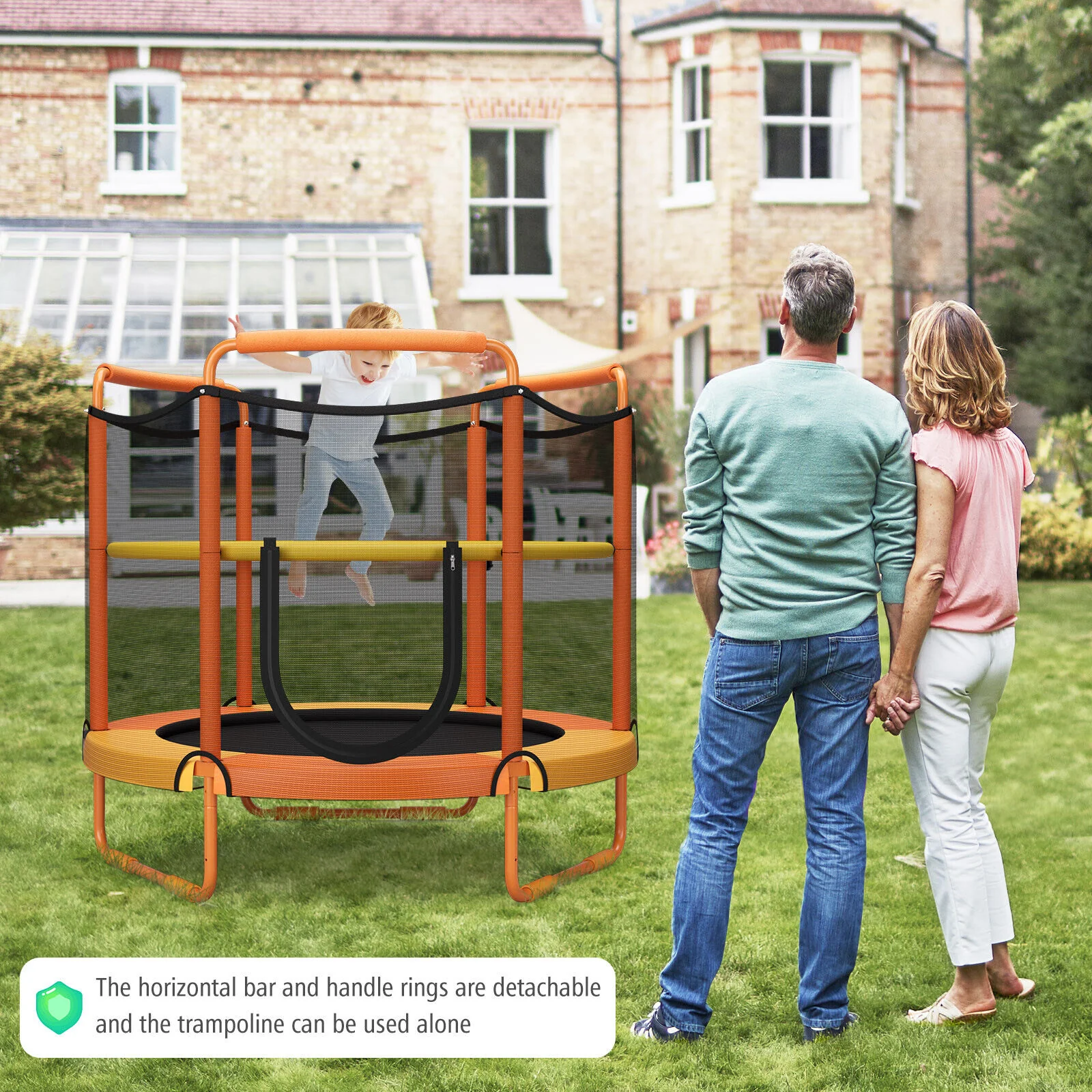 5 Feet Kids 3-in-1 Game Trampoline with Enclosure Net Spring Pad - Image 2