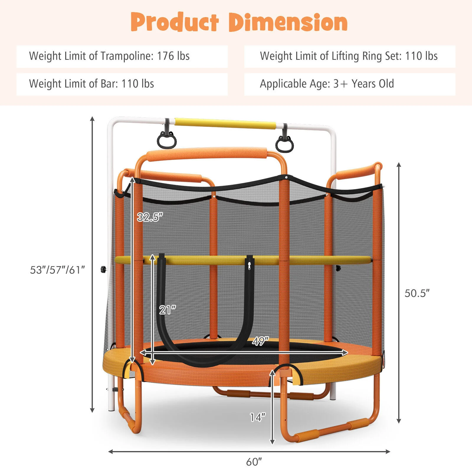 5 Feet Kids 3-in-1 Game Trampoline with Enclosure Net Spring Pad - Image 3