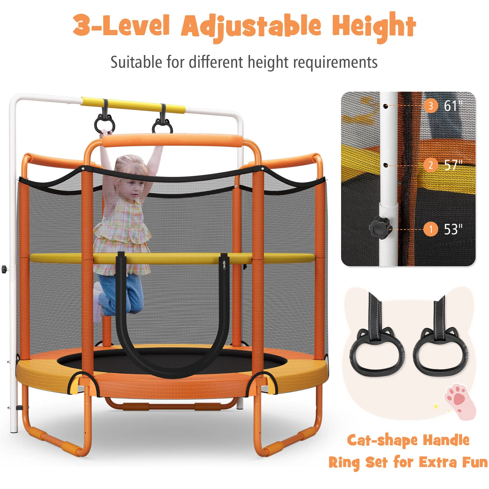 5 Feet Kids 3-in-1 Game Trampoline with Enclosure Net Spring Pad - Image 4