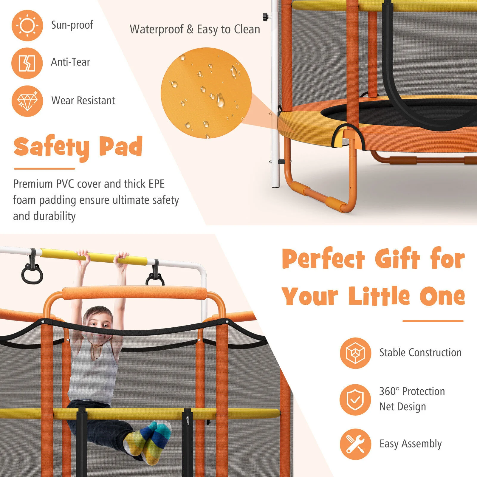 5 Feet Kids 3-in-1 Game Trampoline with Enclosure Net Spring Pad - Image 6