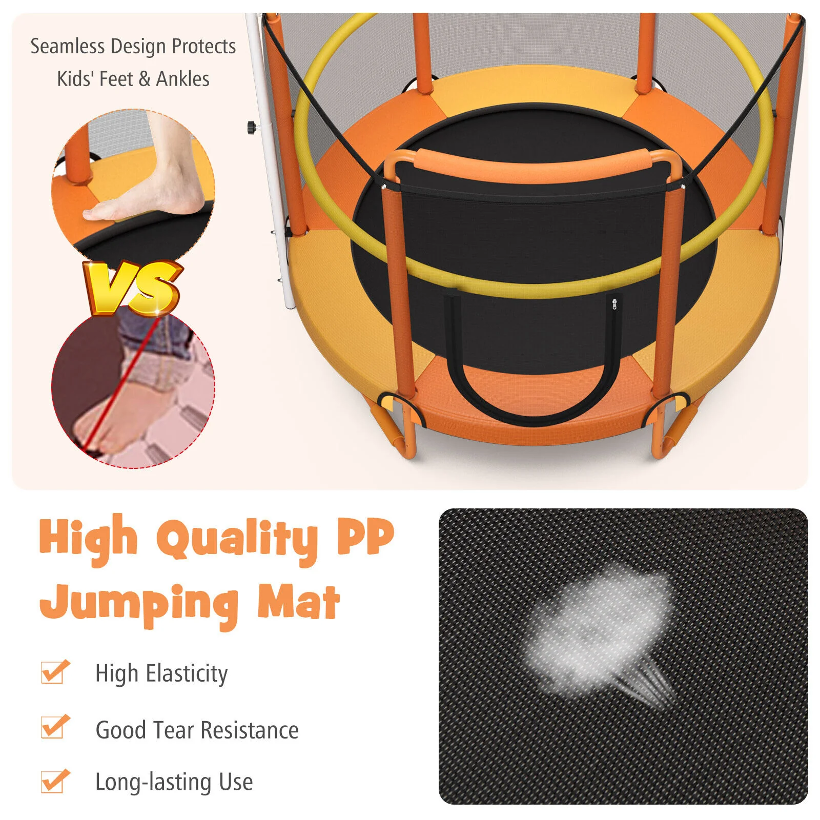 5 Feet Kids 3-in-1 Game Trampoline with Enclosure Net Spring Pad - Image 7