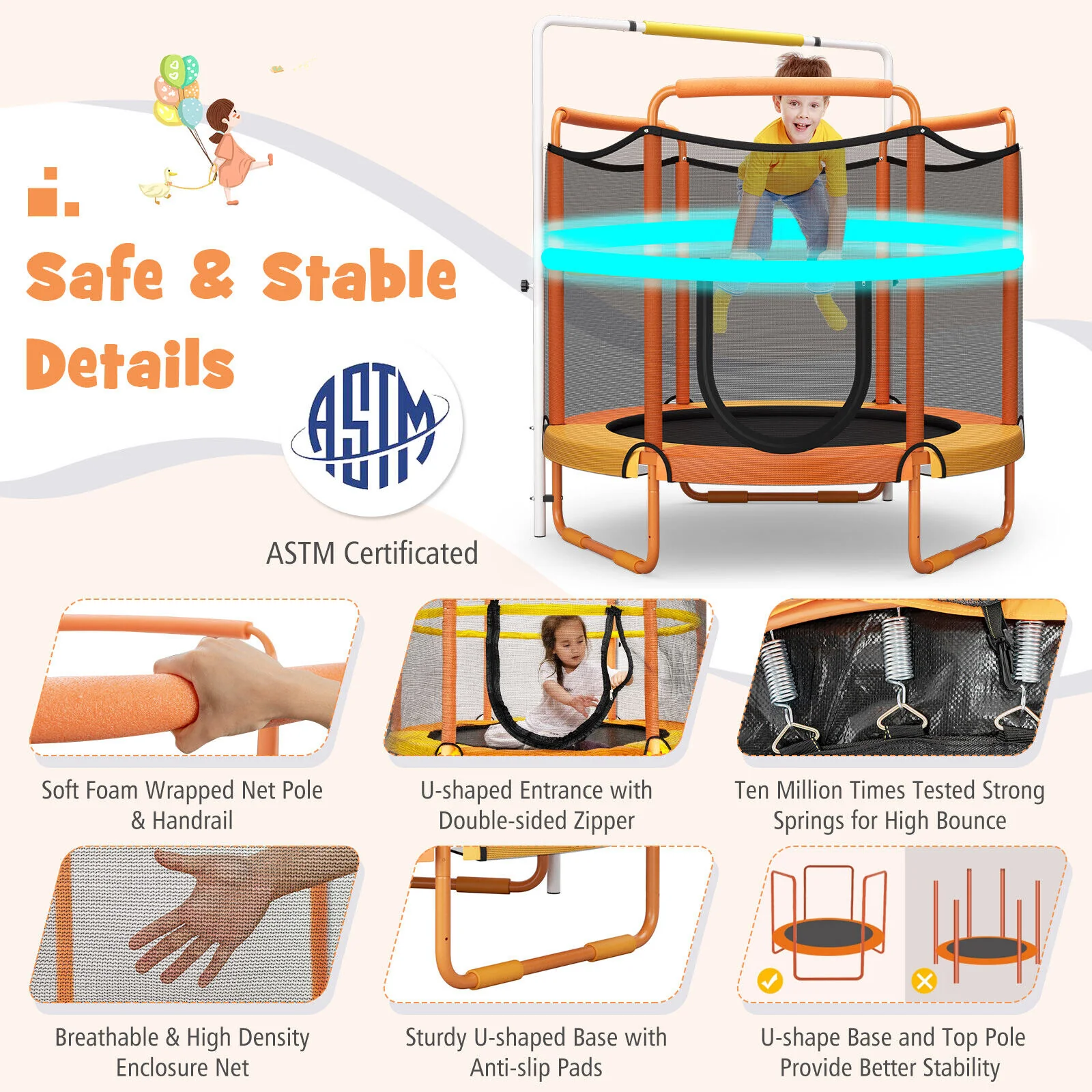 5 Feet Kids 3-in-1 Game Trampoline with Enclosure Net Spring Pad - Image 8