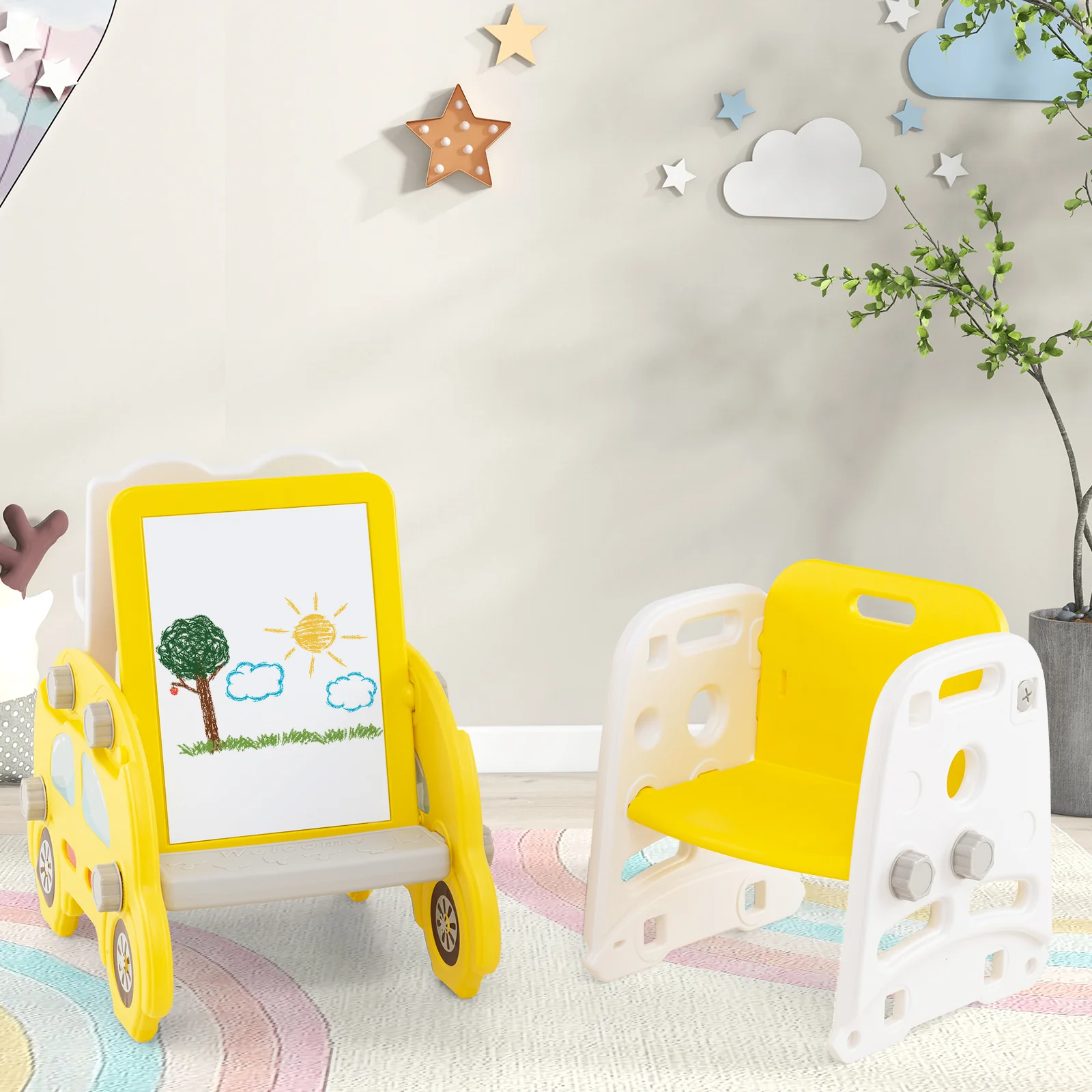 5 in 1 Convertible Toddler Slide Set Kids Art Easel with Stool and Book Rack - Image 10