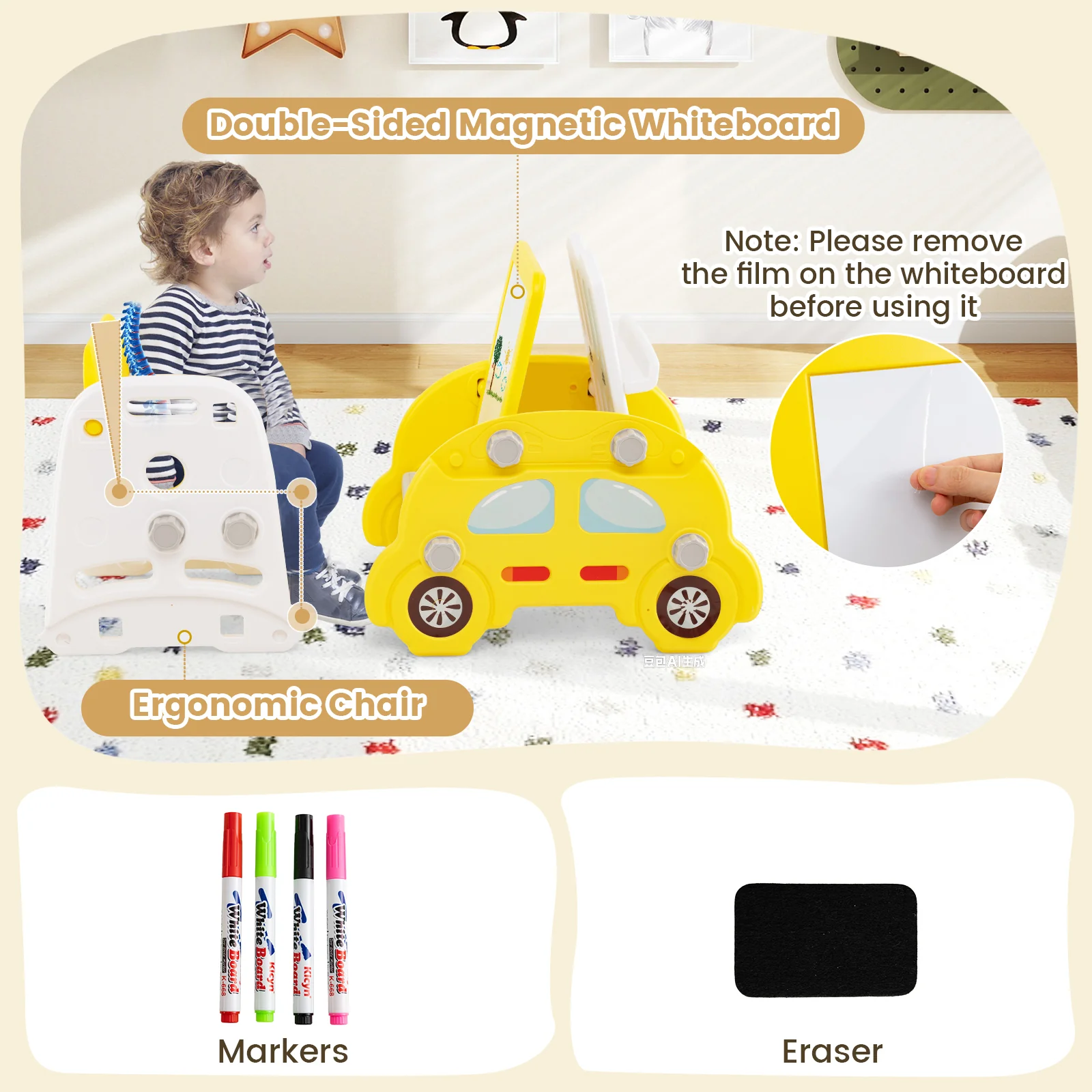 5 in 1 Convertible Toddler Slide Set Kids Art Easel with Stool and Book Rack - Image 15