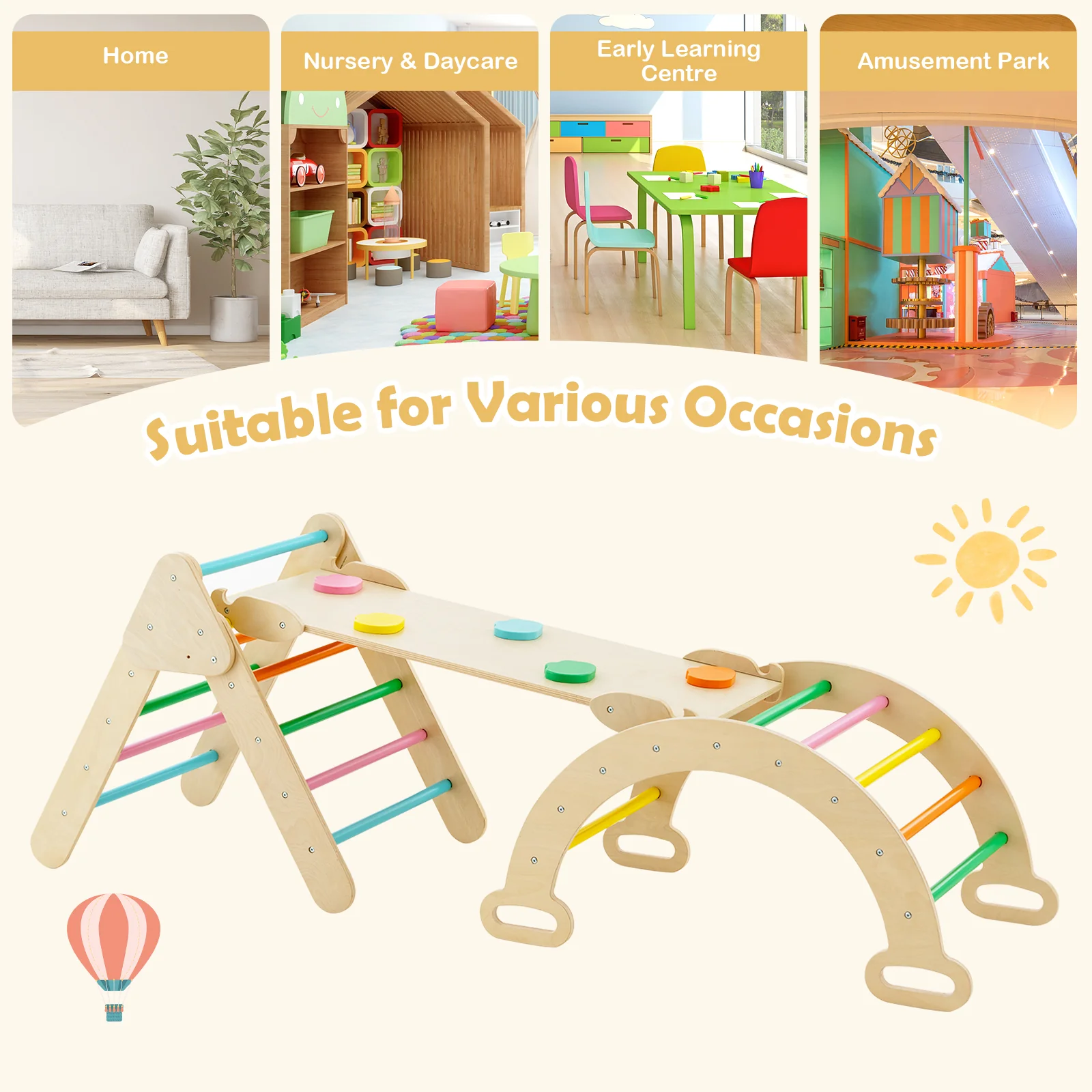 5-in-1 Wooden Kids Climber Toys with Triangle Arch Ramp - Image 13