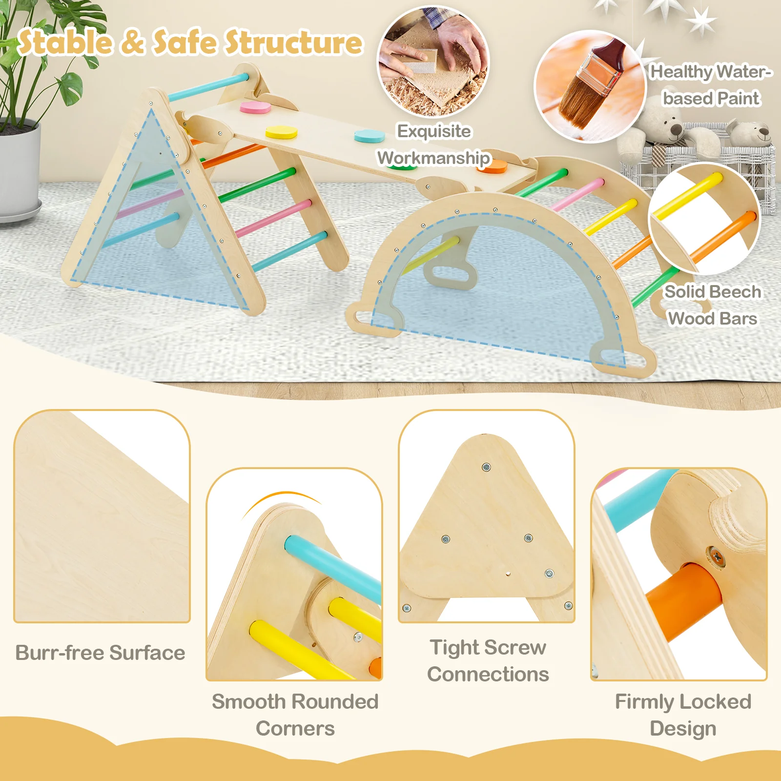 5-in-1 Wooden Kids Climber Toys with Triangle Arch Ramp - Image 14