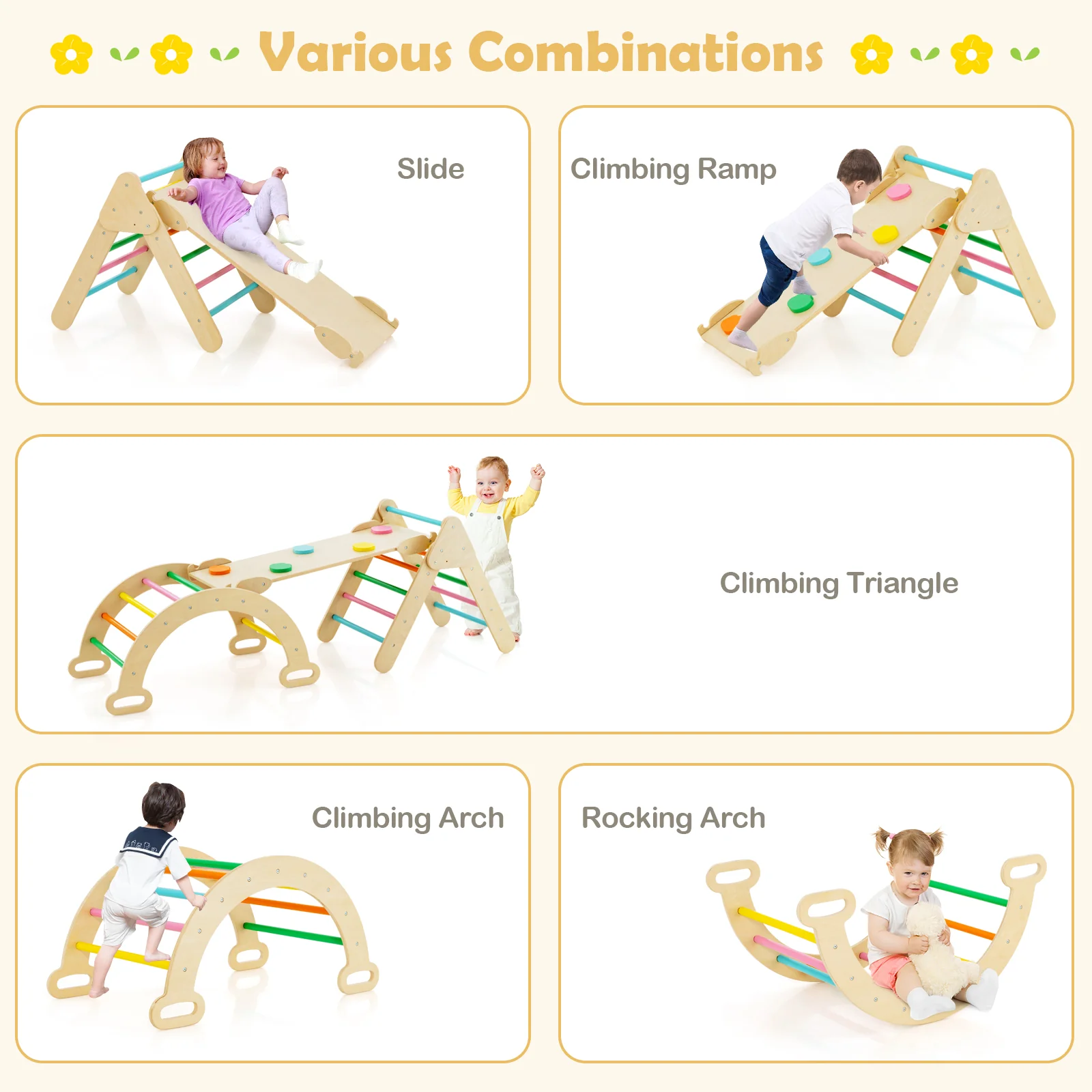 5-in-1 Wooden Kids Climber Toys with Triangle Arch Ramp - Image 15