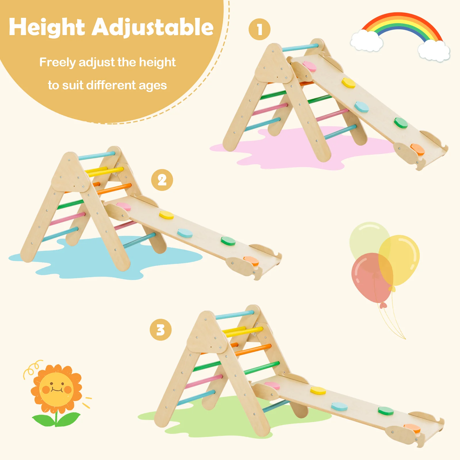 5-in-1 Wooden Kids Climber Toys with Triangle Arch Ramp - Image 16