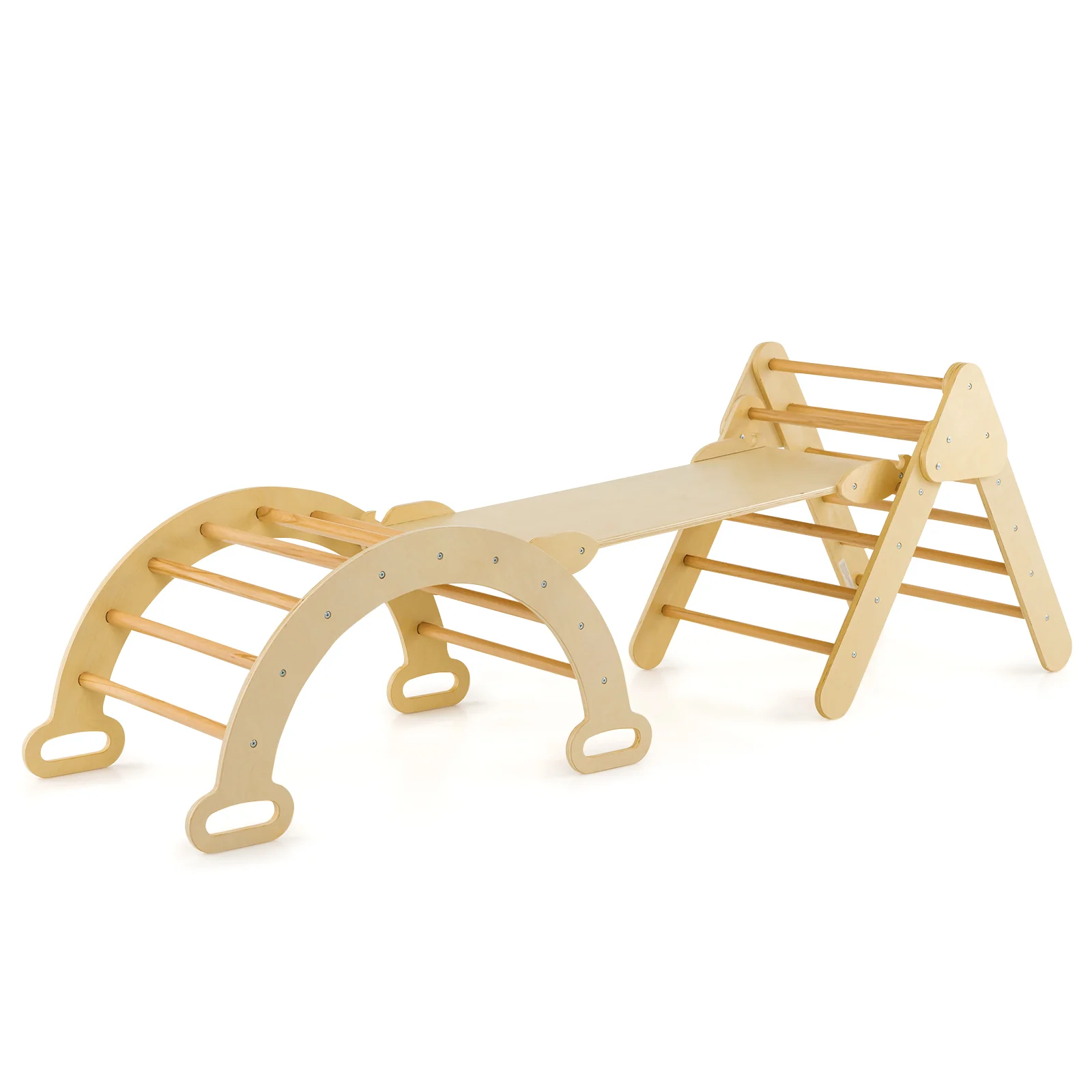 5-in-1 Wooden Kids Climber Toys with Triangle Arch Ramp - Image 3