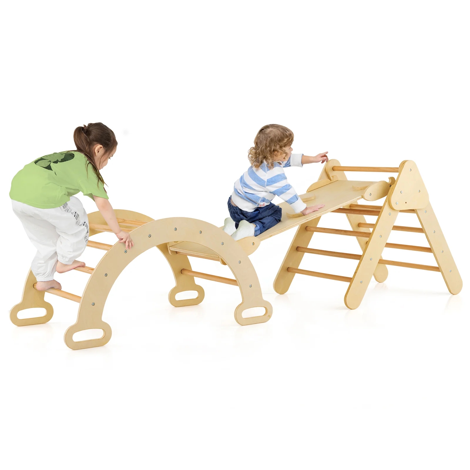 5-in-1 Wooden Kids Climber Toys with Triangle Arch Ramp - Image 4