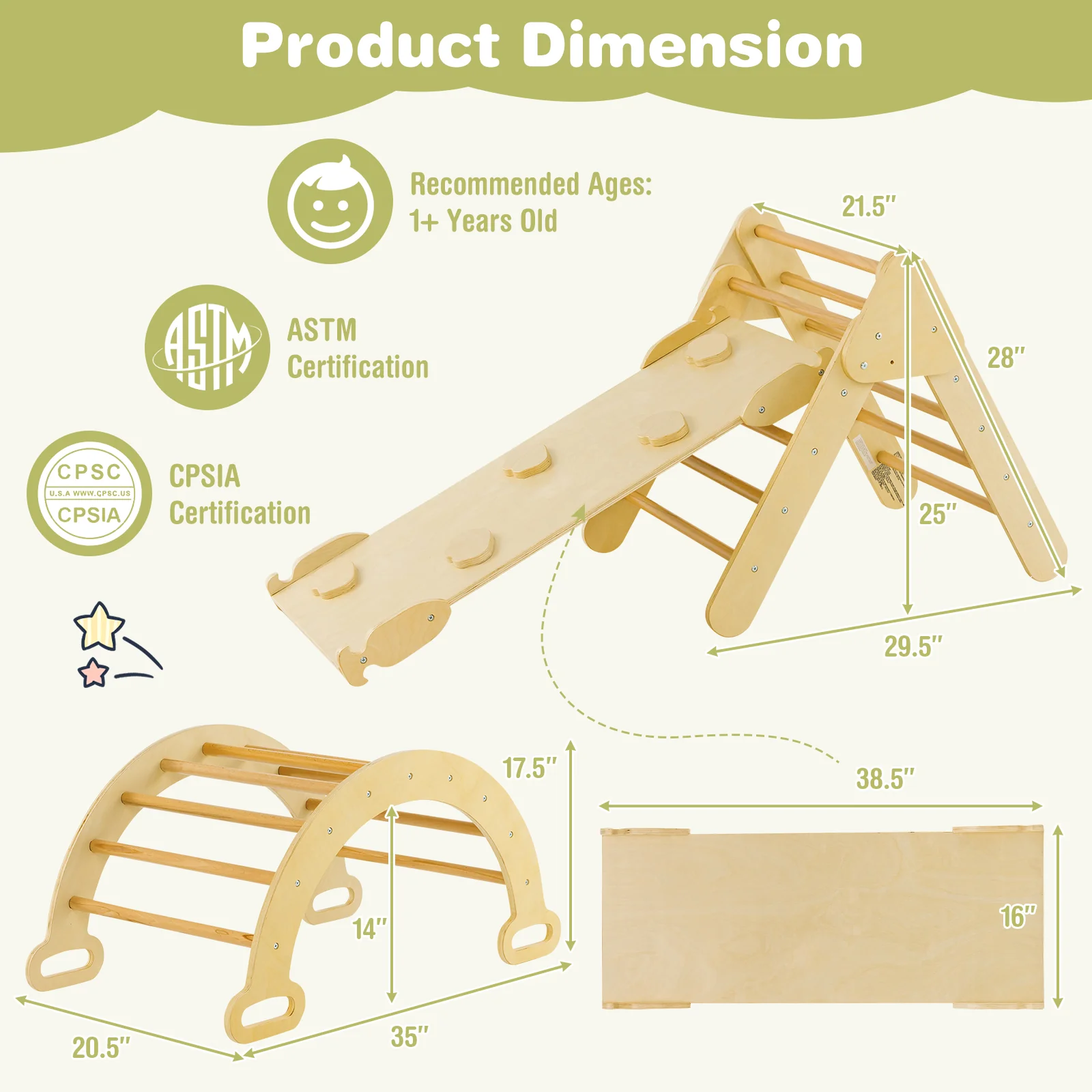 5-in-1 Wooden Kids Climber Toys with Triangle Arch Ramp - Image 5