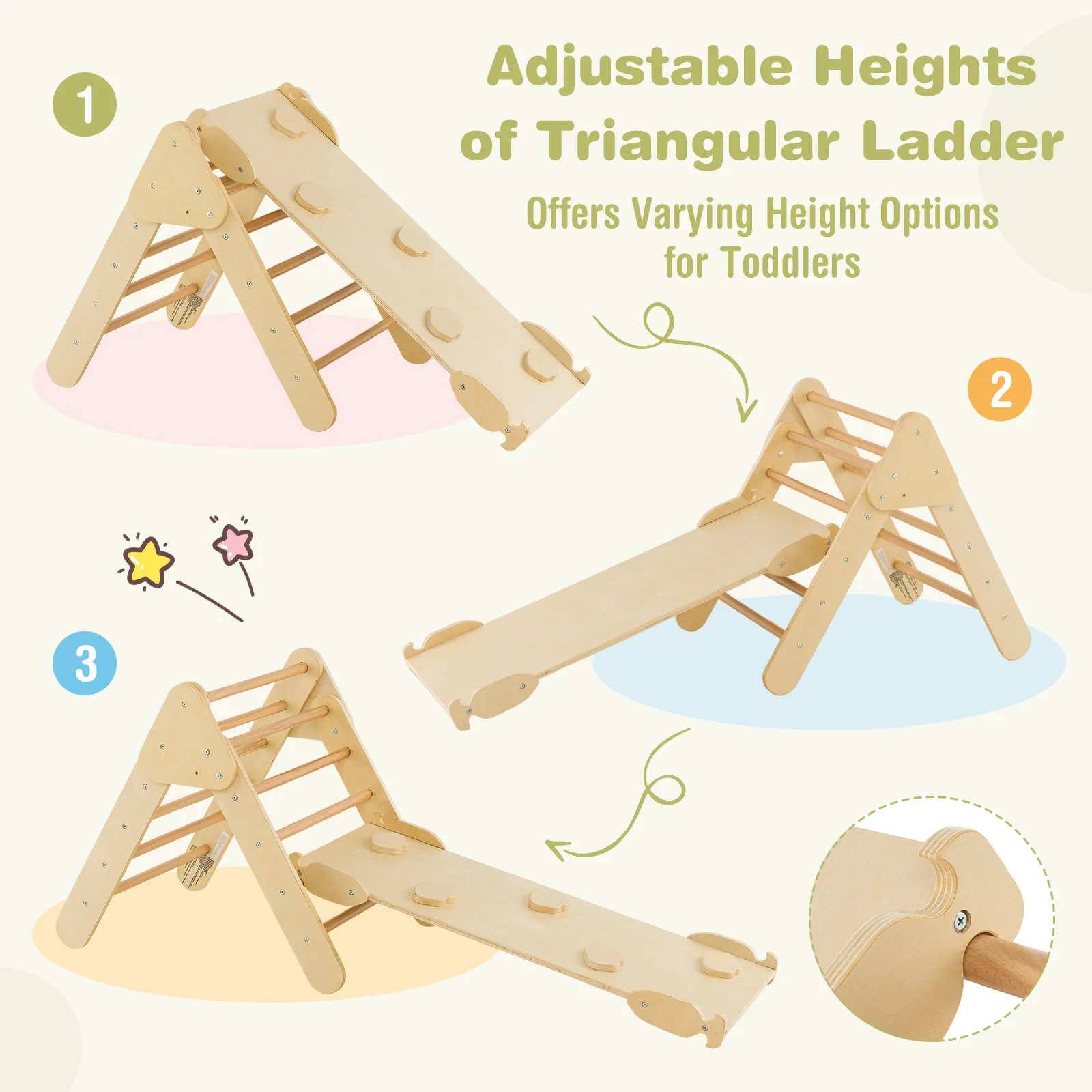 5-in-1 Wooden Kids Climber Toys with Triangle Arch Ramp - Image 7