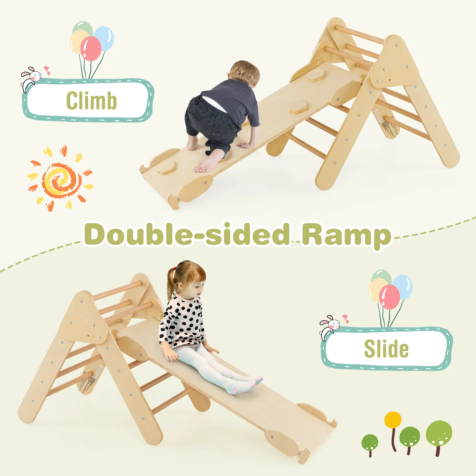 5-in-1 Wooden Kids Climber Toys with Triangle Arch Ramp - Image 8