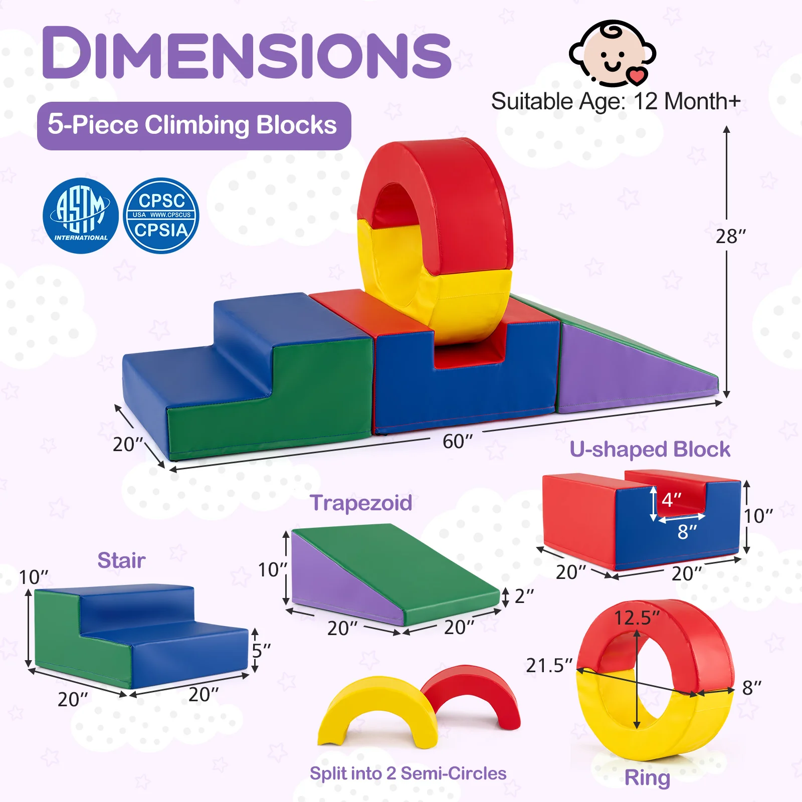 5 Pieces Kids Climbing Toys with PU Leather Cover-Multicolor - Image 5