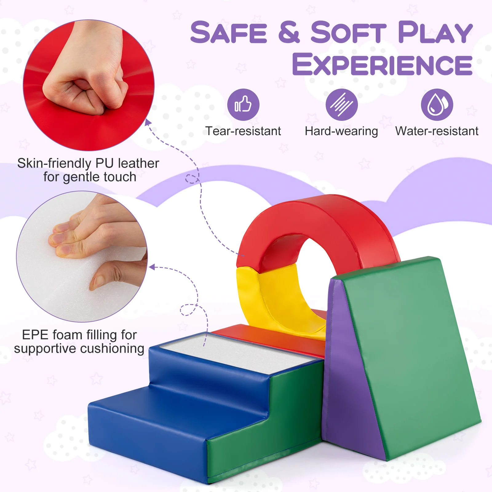 5 Pieces Kids Climbing Toys with PU Leather Cover-Multicolor - Image 8