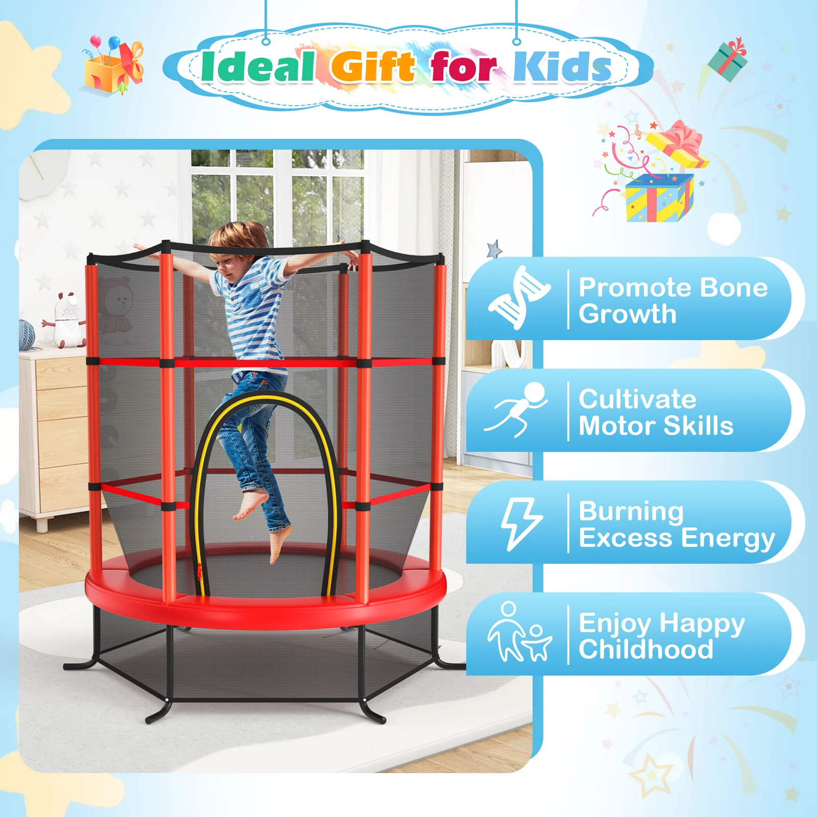 55 Inch Kids Recreational Trampoline Bouncing Jumping Mat with Enclosure Net - Image 11