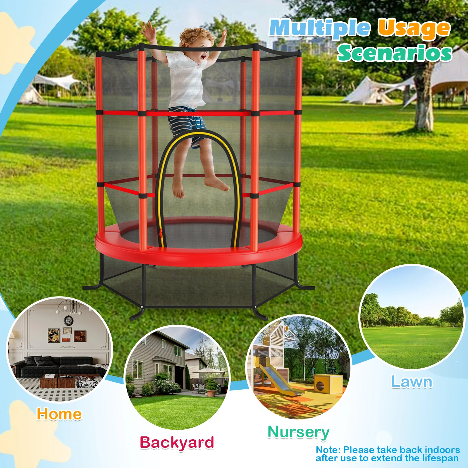 55 Inch Kids Recreational Trampoline Bouncing Jumping Mat with Enclosure Net - Image 12