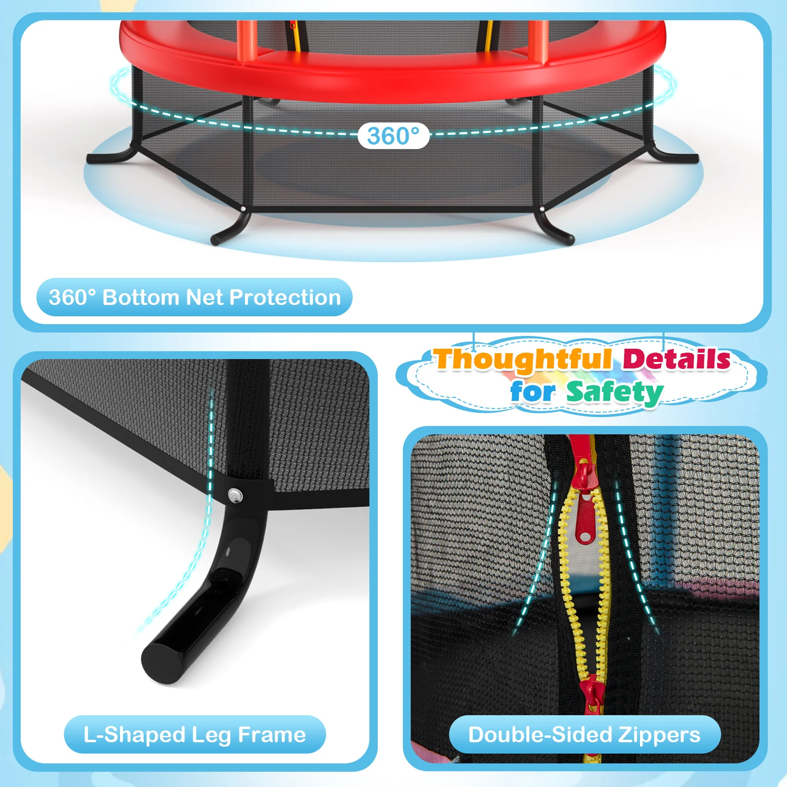 55 Inch Kids Recreational Trampoline Bouncing Jumping Mat with Enclosure Net - Image 13