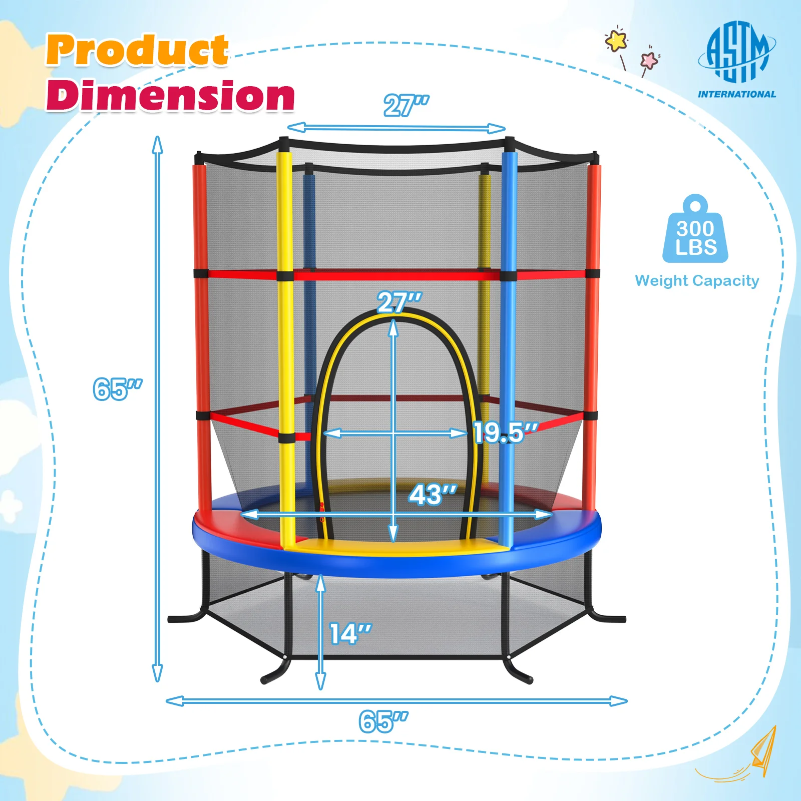 55 Inch Kids Recreational Trampoline Bouncing Jumping Mat with Enclosure Net - Image 17