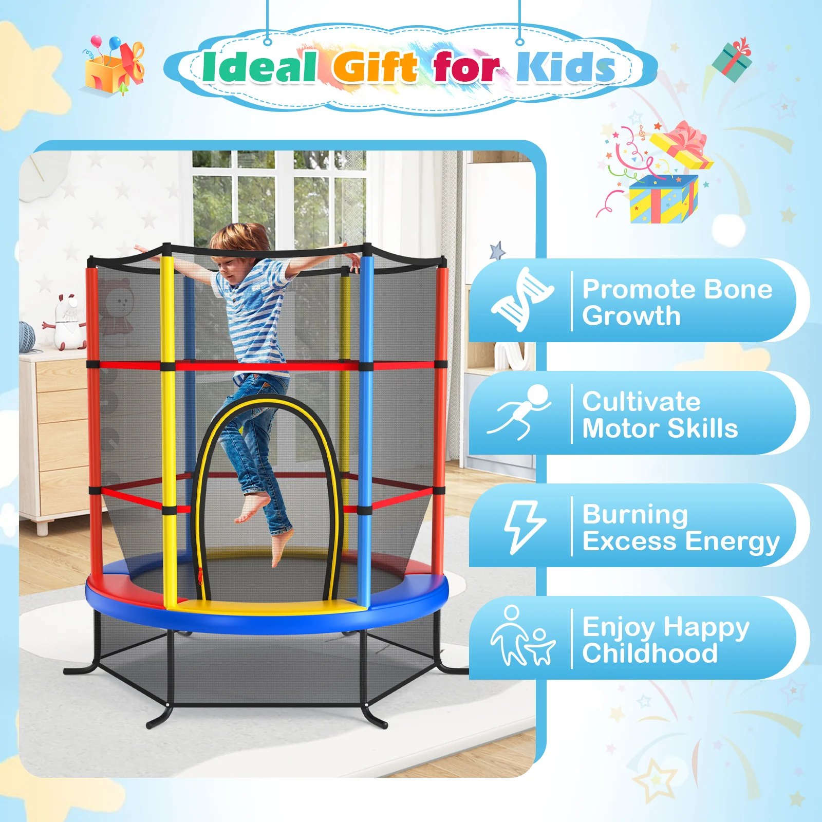 55 Inch Kids Recreational Trampoline Bouncing Jumping Mat with Enclosure Net - Image 18
