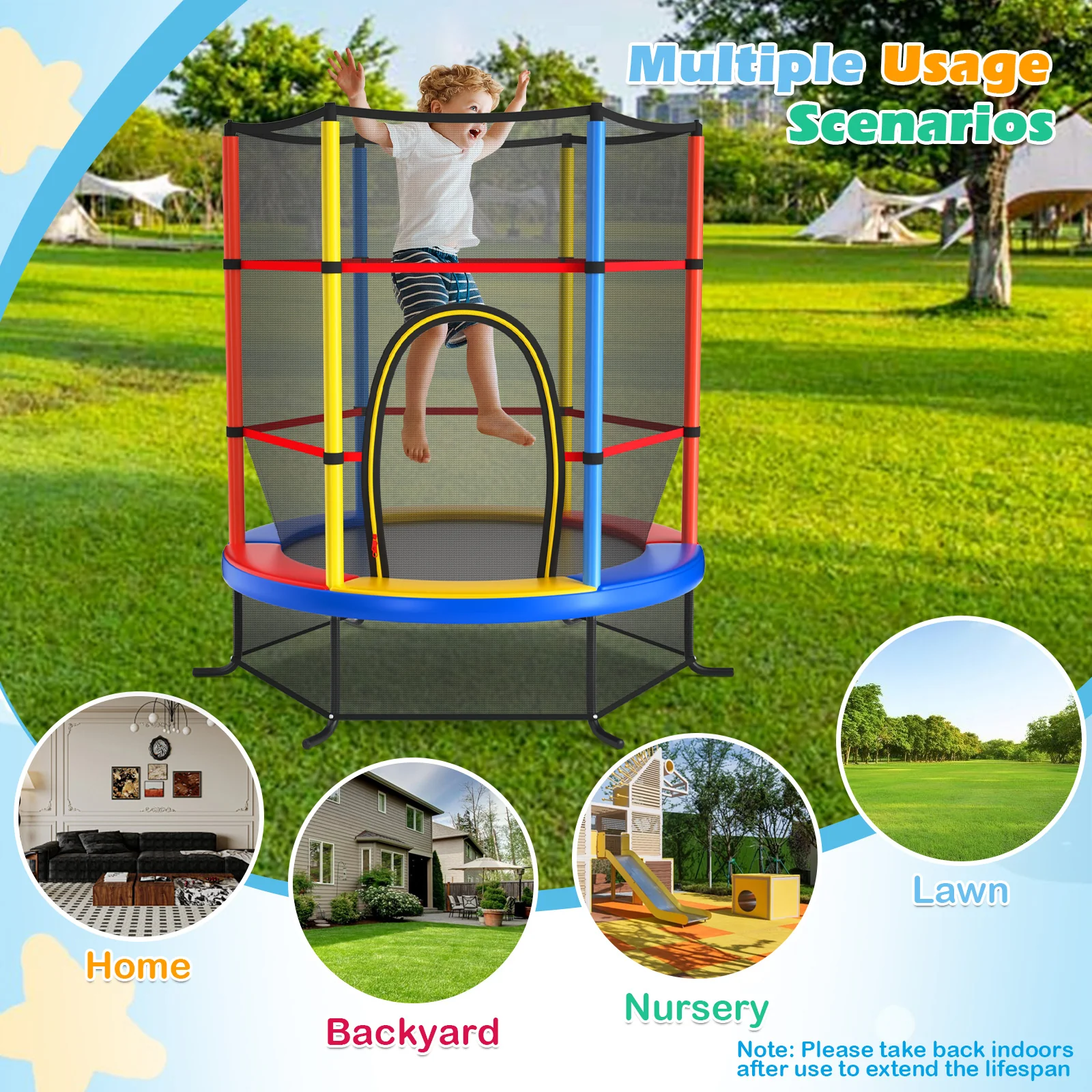 55 Inch Kids Recreational Trampoline Bouncing Jumping Mat with Enclosure Net - Image 19