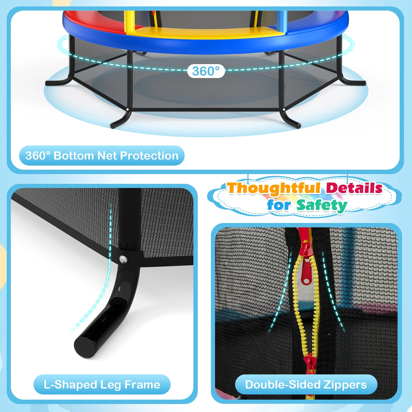 55 Inch Kids Recreational Trampoline Bouncing Jumping Mat with Enclosure Net - Image 21