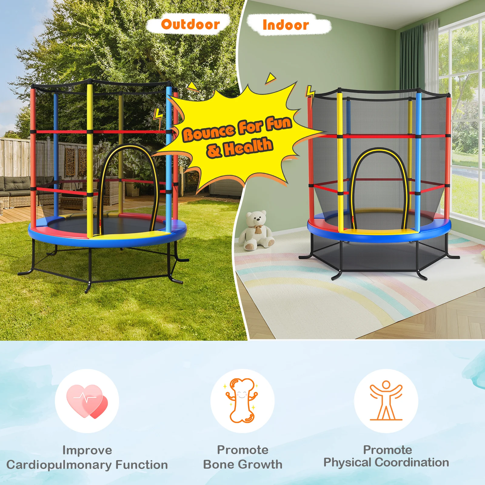 55 Inch Kids Recreational Trampoline Bouncing Jumping Mat with Enclosure Net - Image 22