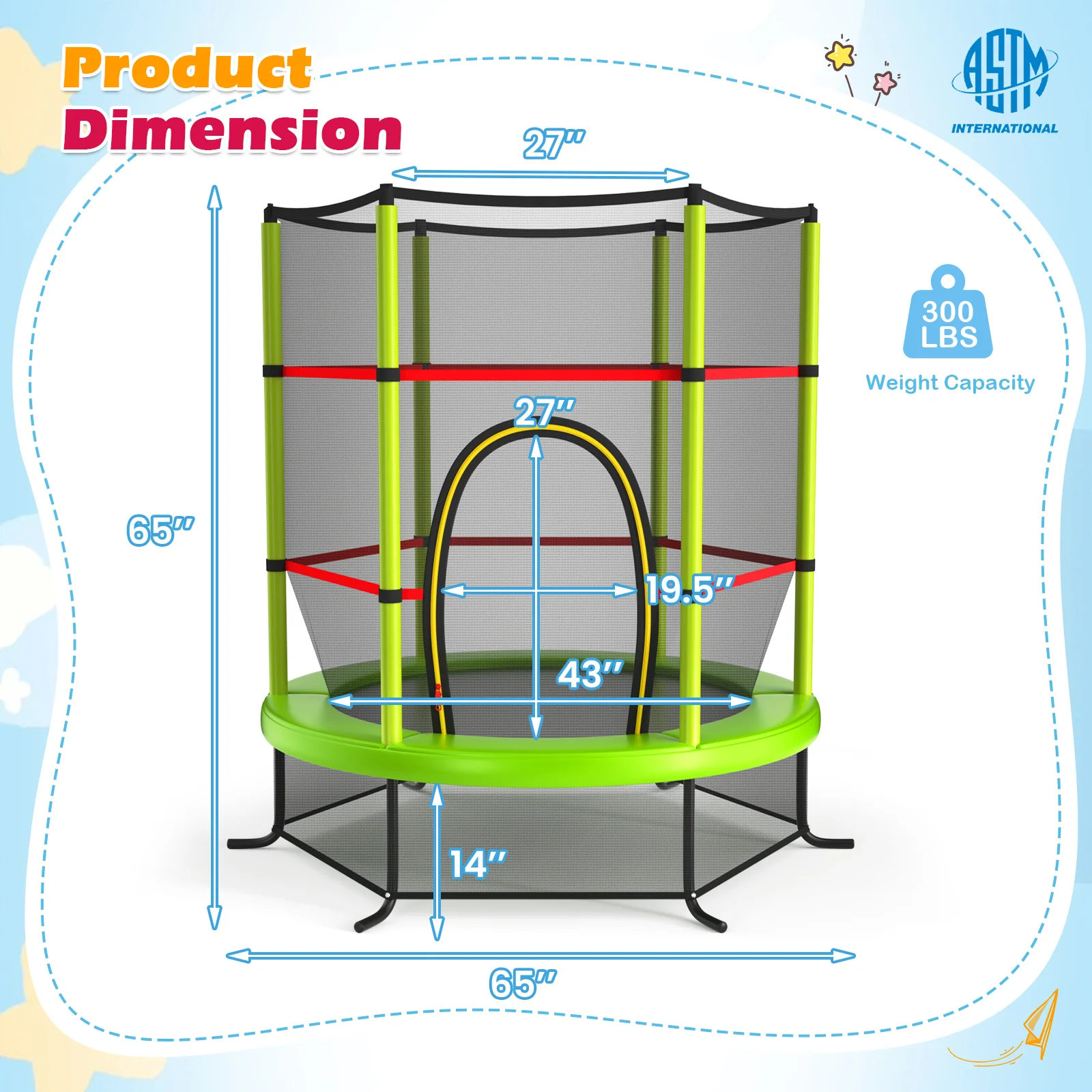 55 Inch Kids Recreational Trampoline Bouncing Jumping Mat with Enclosure Net - Image 25