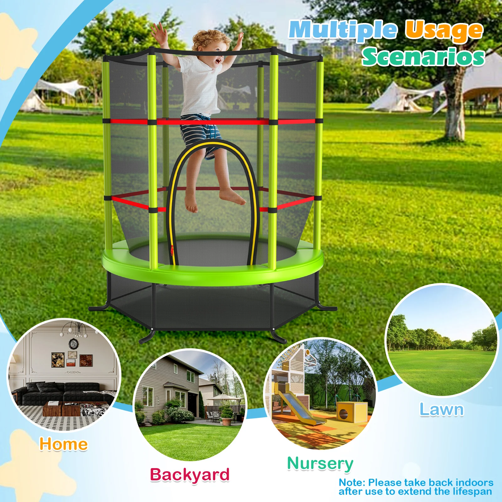 55 Inch Kids Recreational Trampoline Bouncing Jumping Mat with Enclosure Net - Image 26