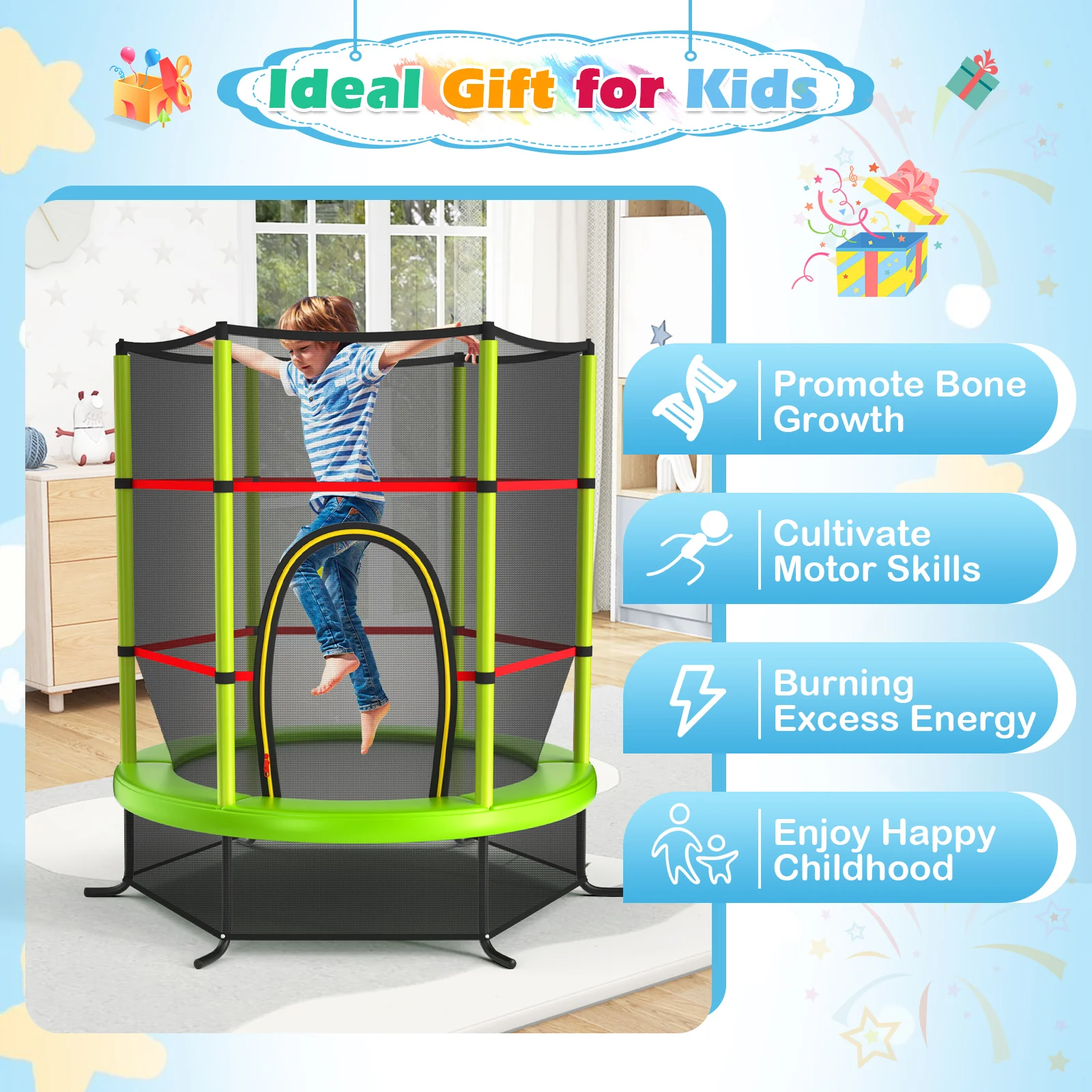 55 Inch Kids Recreational Trampoline Bouncing Jumping Mat with Enclosure Net - Image 27