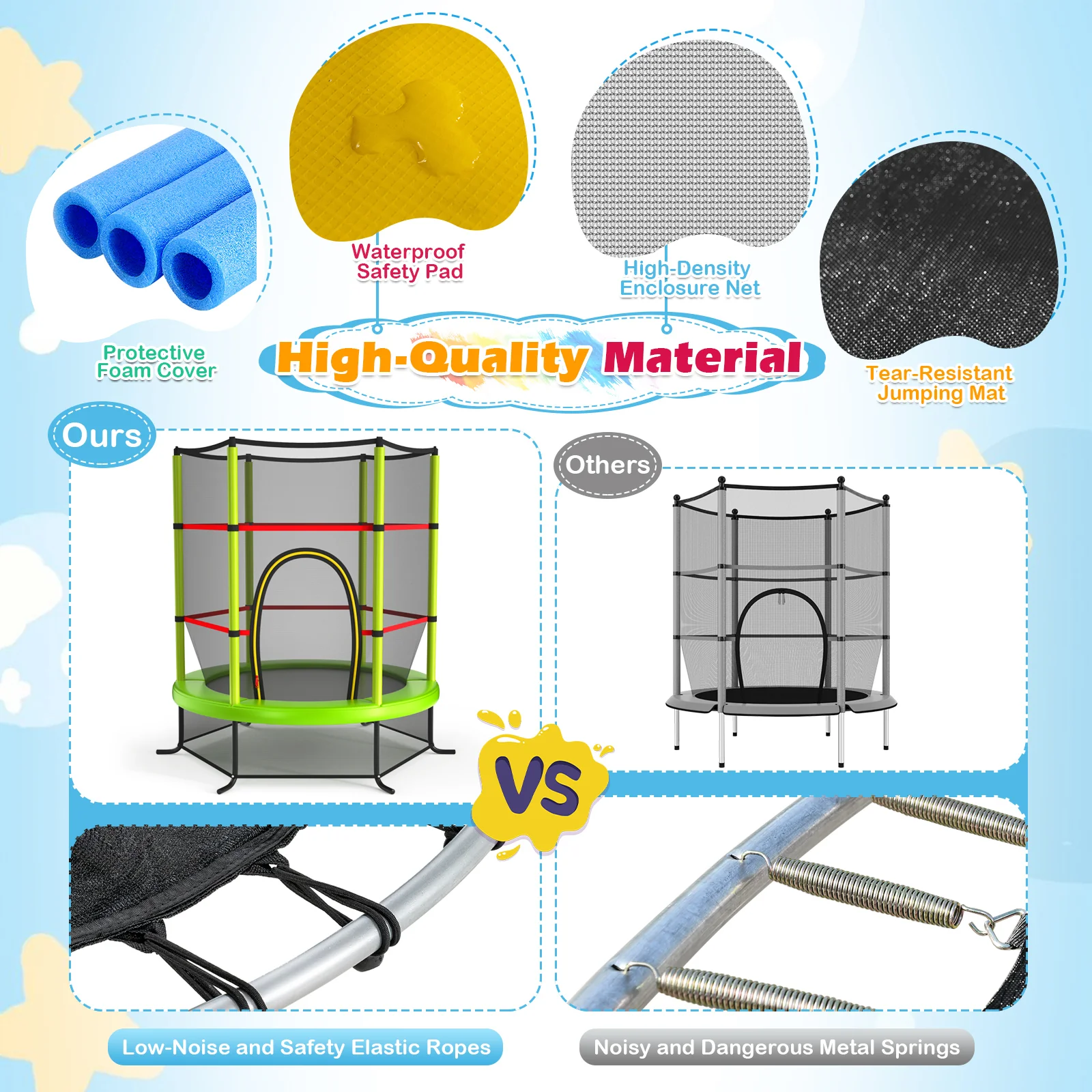 55 Inch Kids Recreational Trampoline Bouncing Jumping Mat with Enclosure Net - Image 28