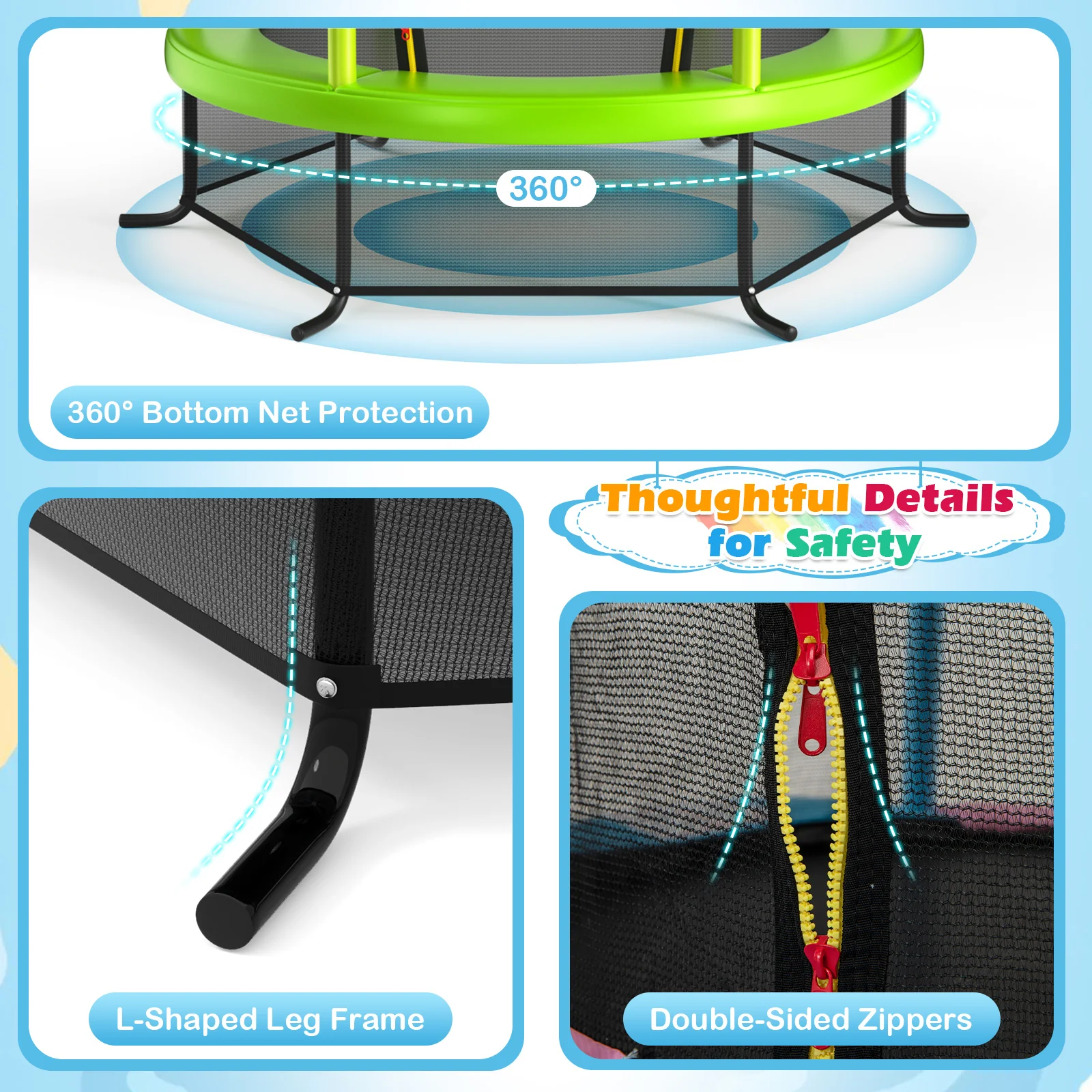55 Inch Kids Recreational Trampoline Bouncing Jumping Mat with Enclosure Net - Image 29
