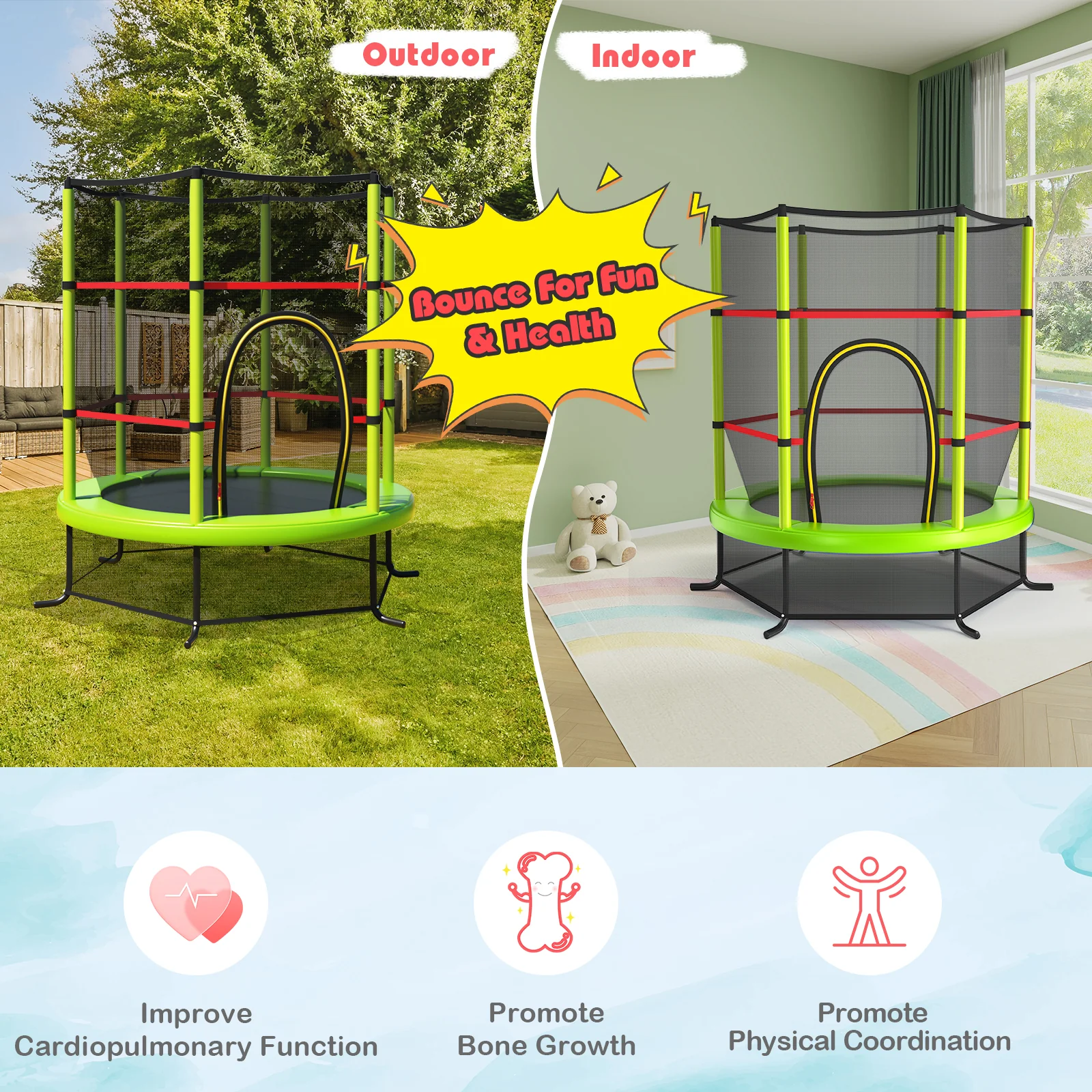 55 Inch Kids Recreational Trampoline Bouncing Jumping Mat with Enclosure Net - Image 30