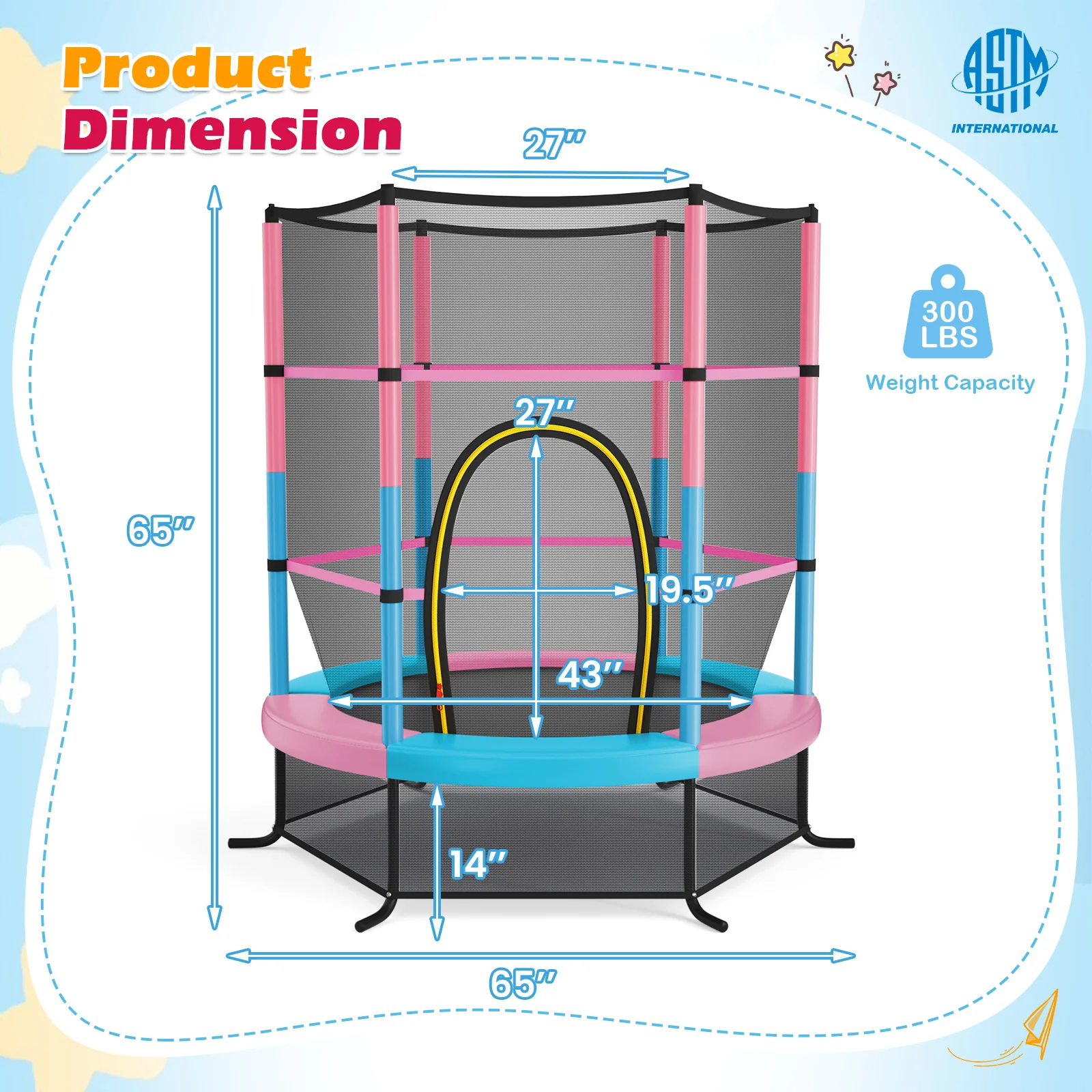 55 Inch Kids Recreational Trampoline Bouncing Jumping Mat with Enclosure Net - Image 33