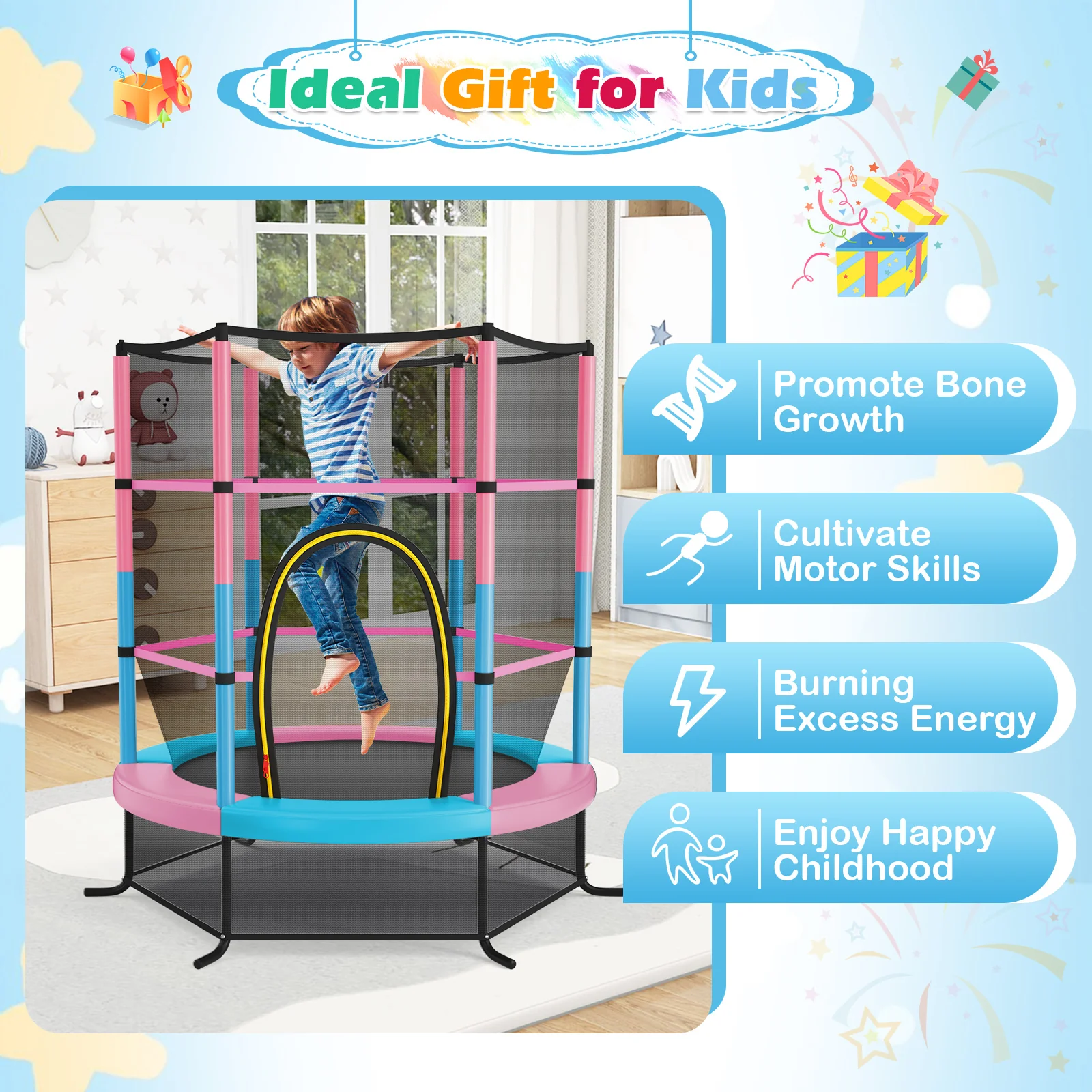 55 Inch Kids Recreational Trampoline Bouncing Jumping Mat with Enclosure Net - Image 34