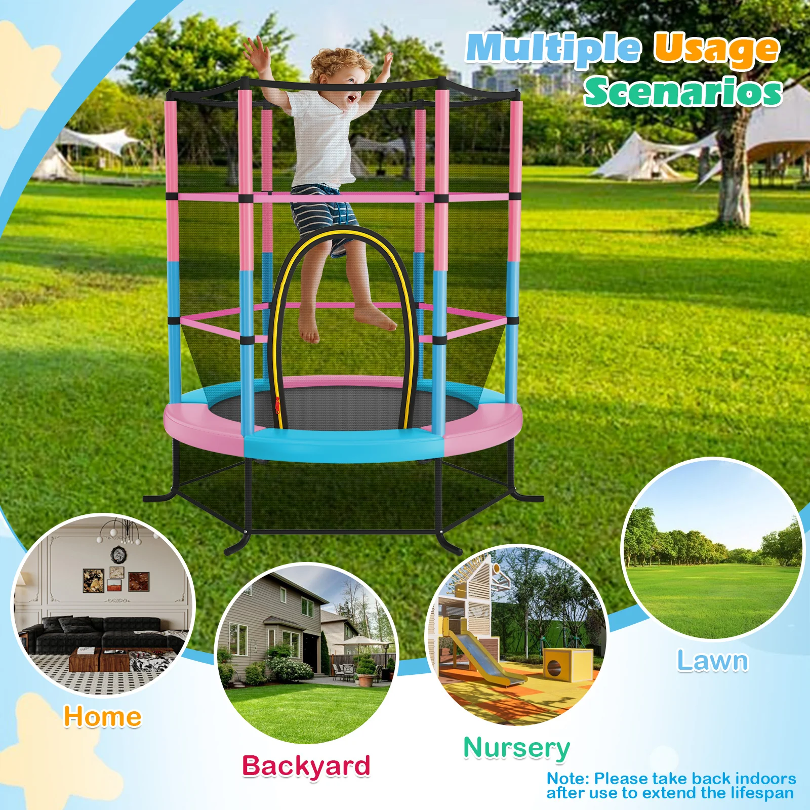 55 Inch Kids Recreational Trampoline Bouncing Jumping Mat with Enclosure Net - Image 35