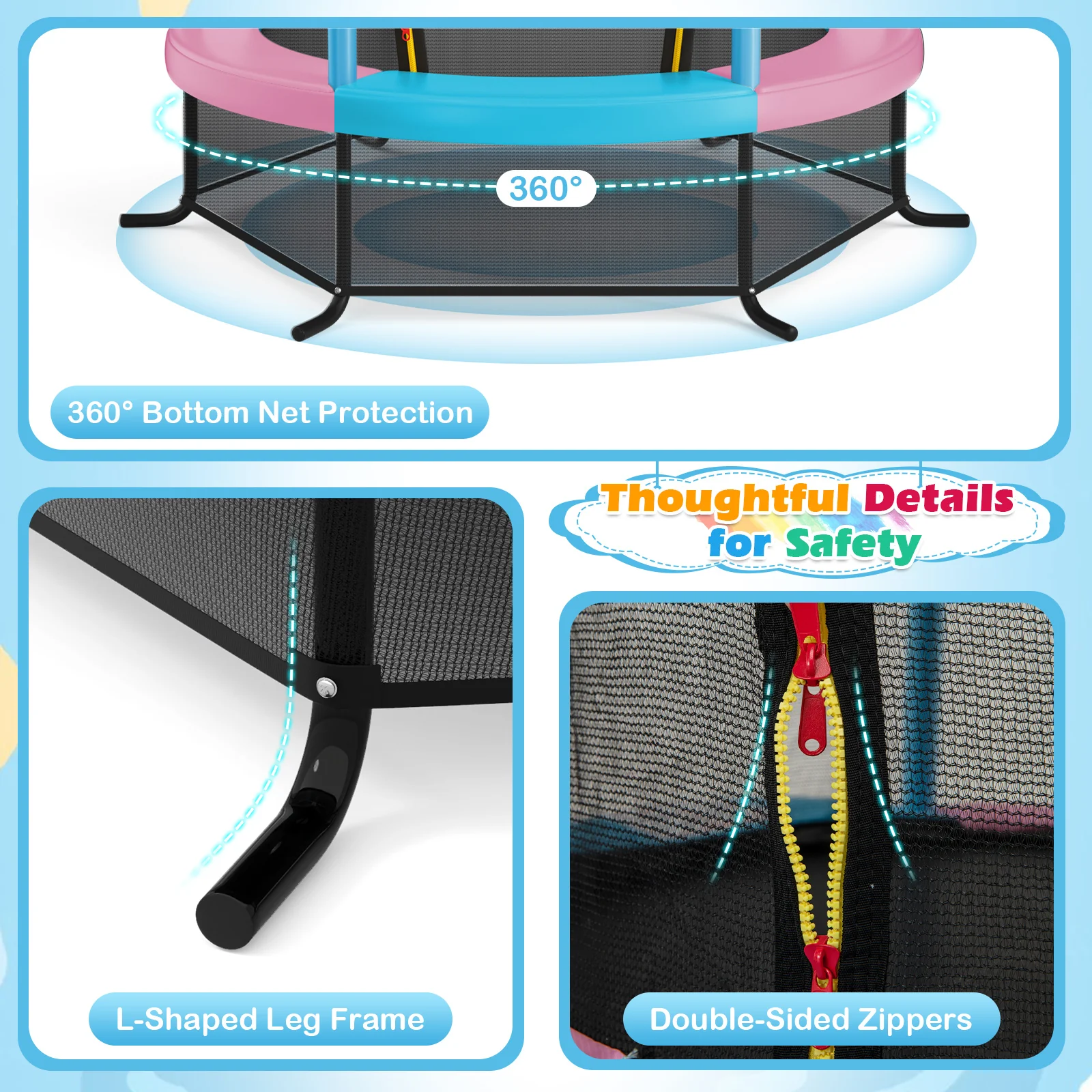 55 Inch Kids Recreational Trampoline Bouncing Jumping Mat with Enclosure Net - Image 37