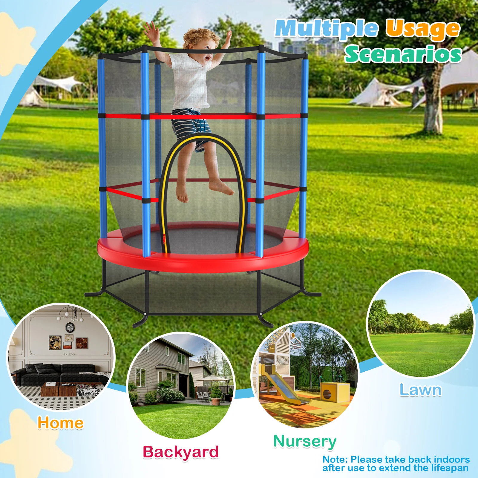 55 Inch Kids Recreational Trampoline Bouncing Jumping Mat with Enclosure Net - Image 5