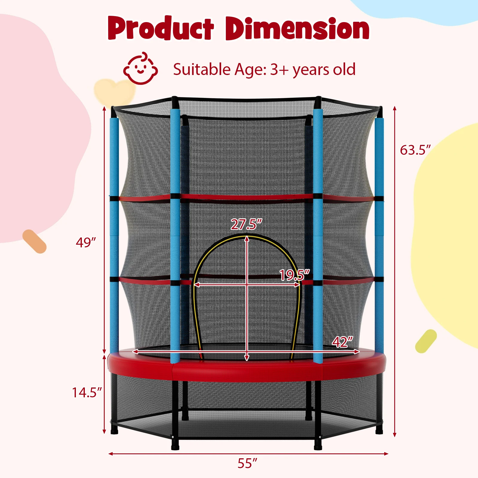 55 Inch Mini Trampoline for Kids with Safety Enclosure Net for Indoor Outdoor - Image 13