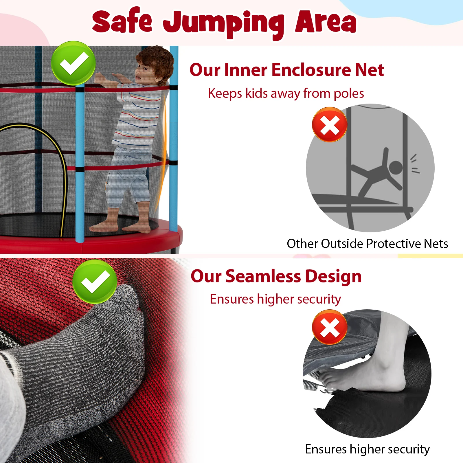 55 Inch Mini Trampoline for Kids with Safety Enclosure Net for Indoor Outdoor - Image 14